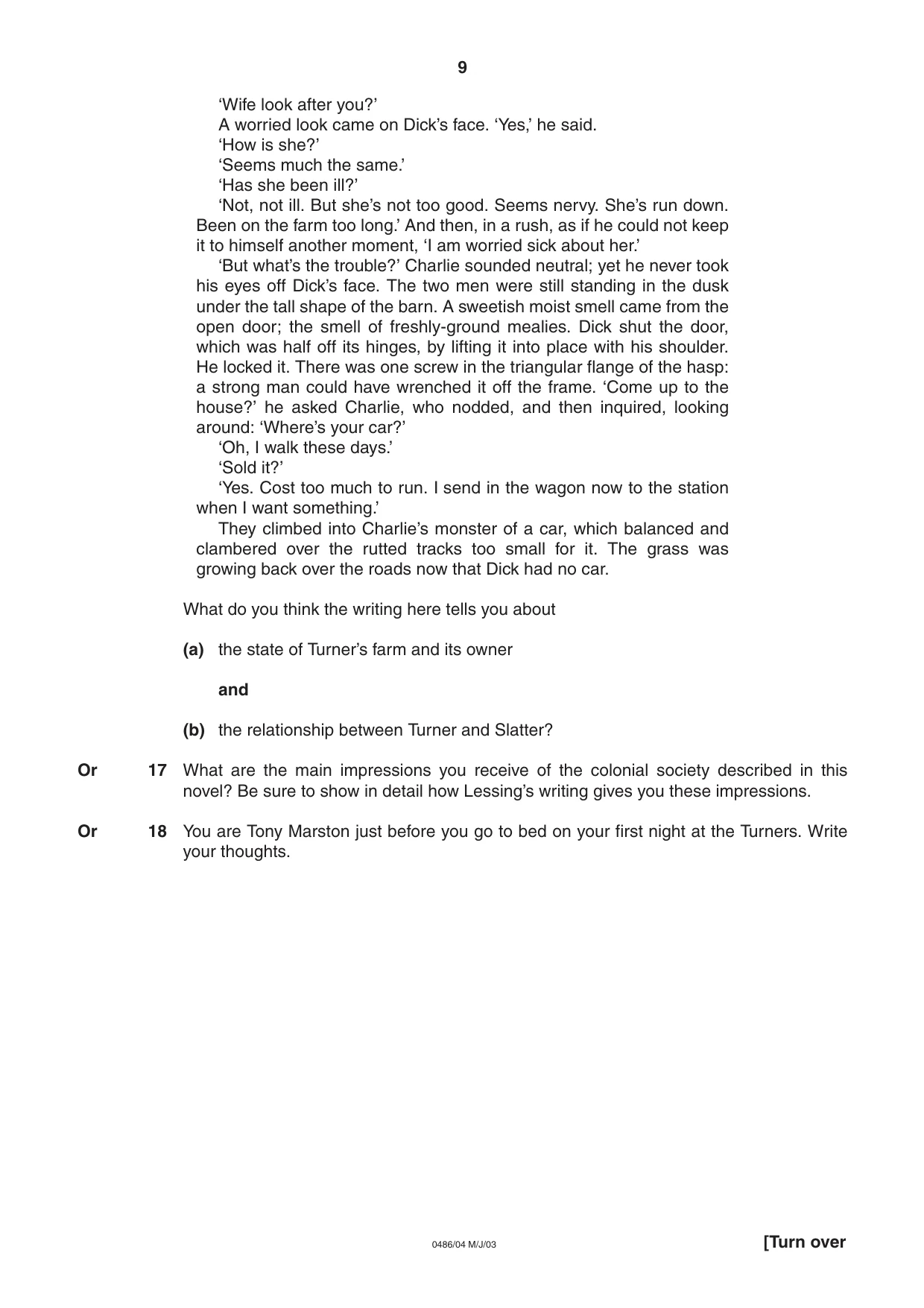 Cambridge IGCSE English - Literature 0486 2003 May/June Paper 4 · Variant 1 question paper, page 9 of 32