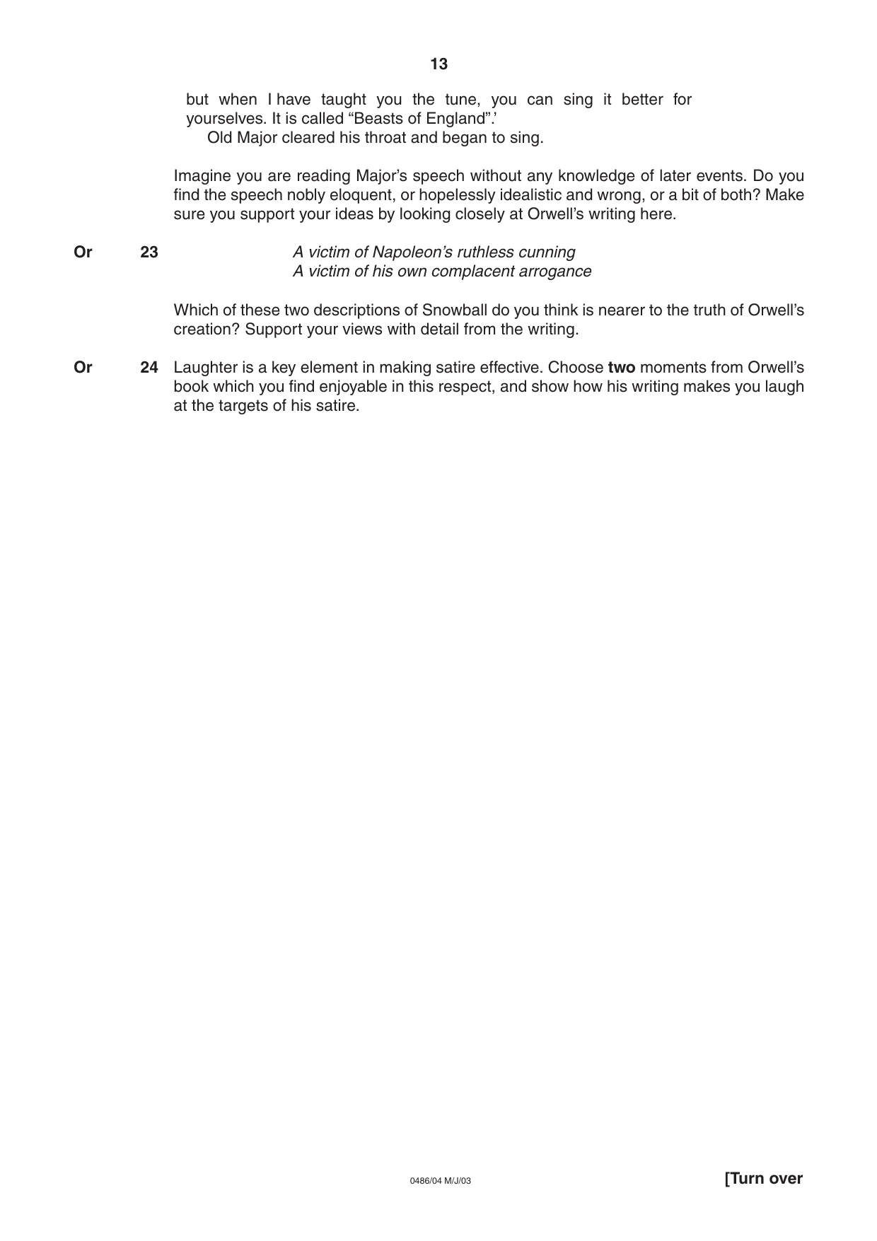 Cambridge IGCSE English - Literature 0486 2003 May/June Paper 4 · Variant 1 question paper, page 13 of 32