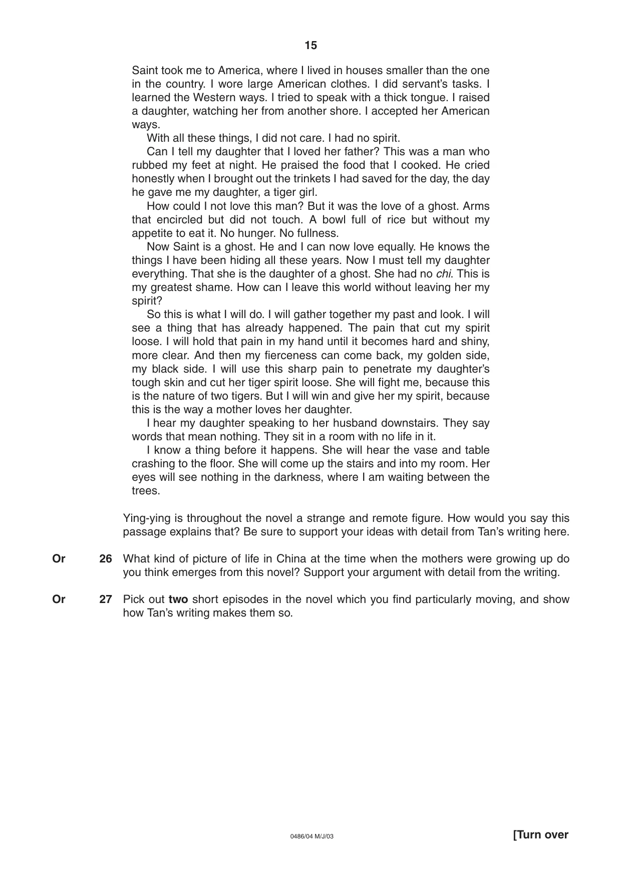 Cambridge IGCSE English - Literature 0486 2003 May/June Paper 4 · Variant 1 question paper, page 15 of 32