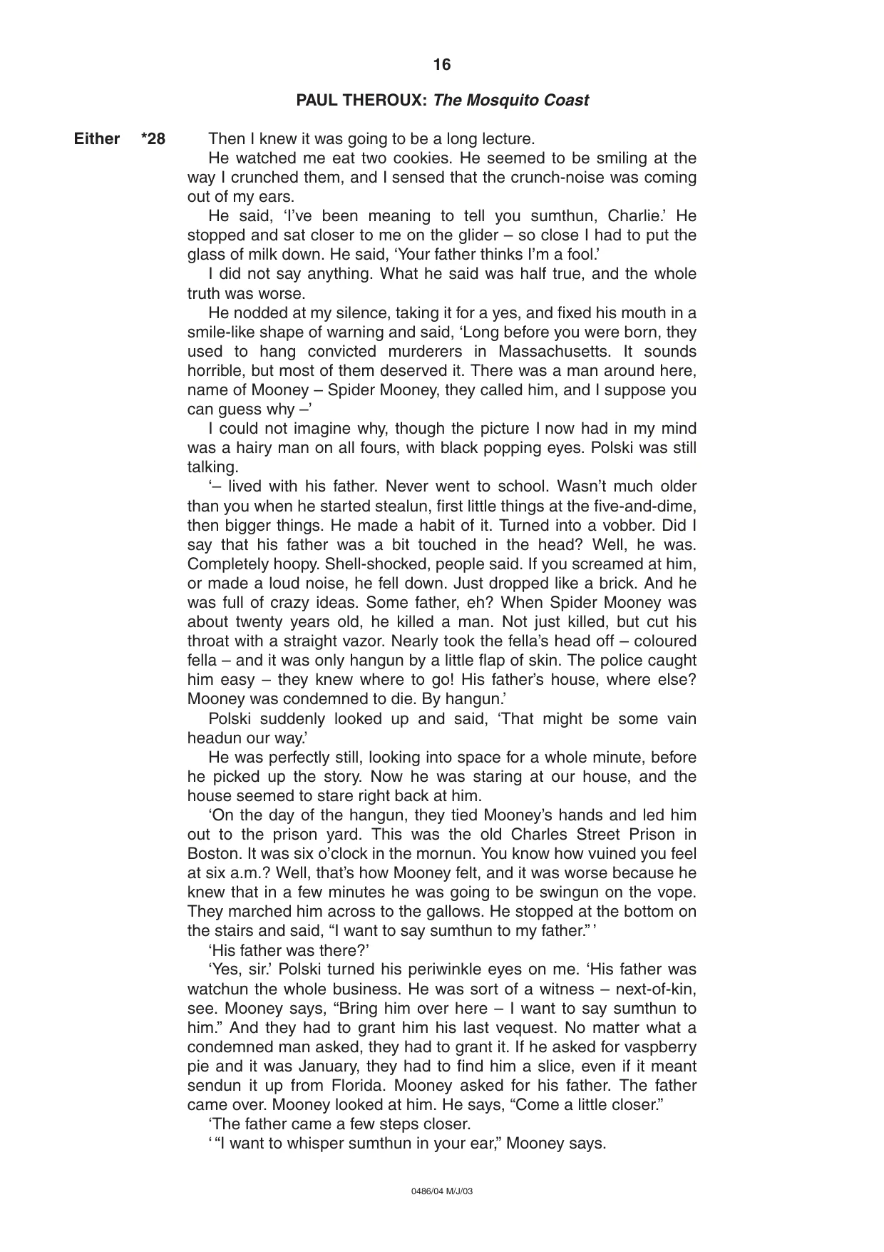Cambridge IGCSE English - Literature 0486 2003 May/June Paper 4 · Variant 1 question paper, page 16 of 32