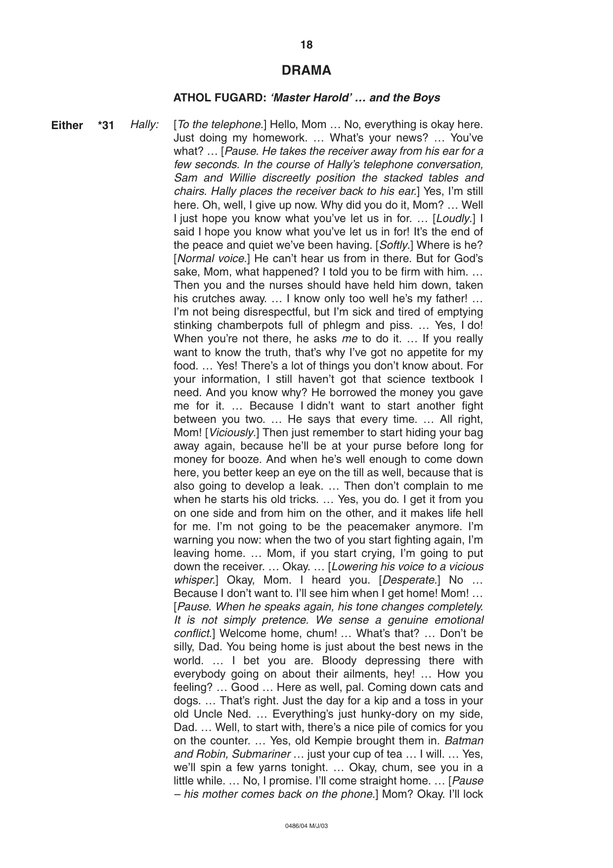Cambridge IGCSE English - Literature 0486 2003 May/June Paper 4 · Variant 1 question paper, page 18 of 32