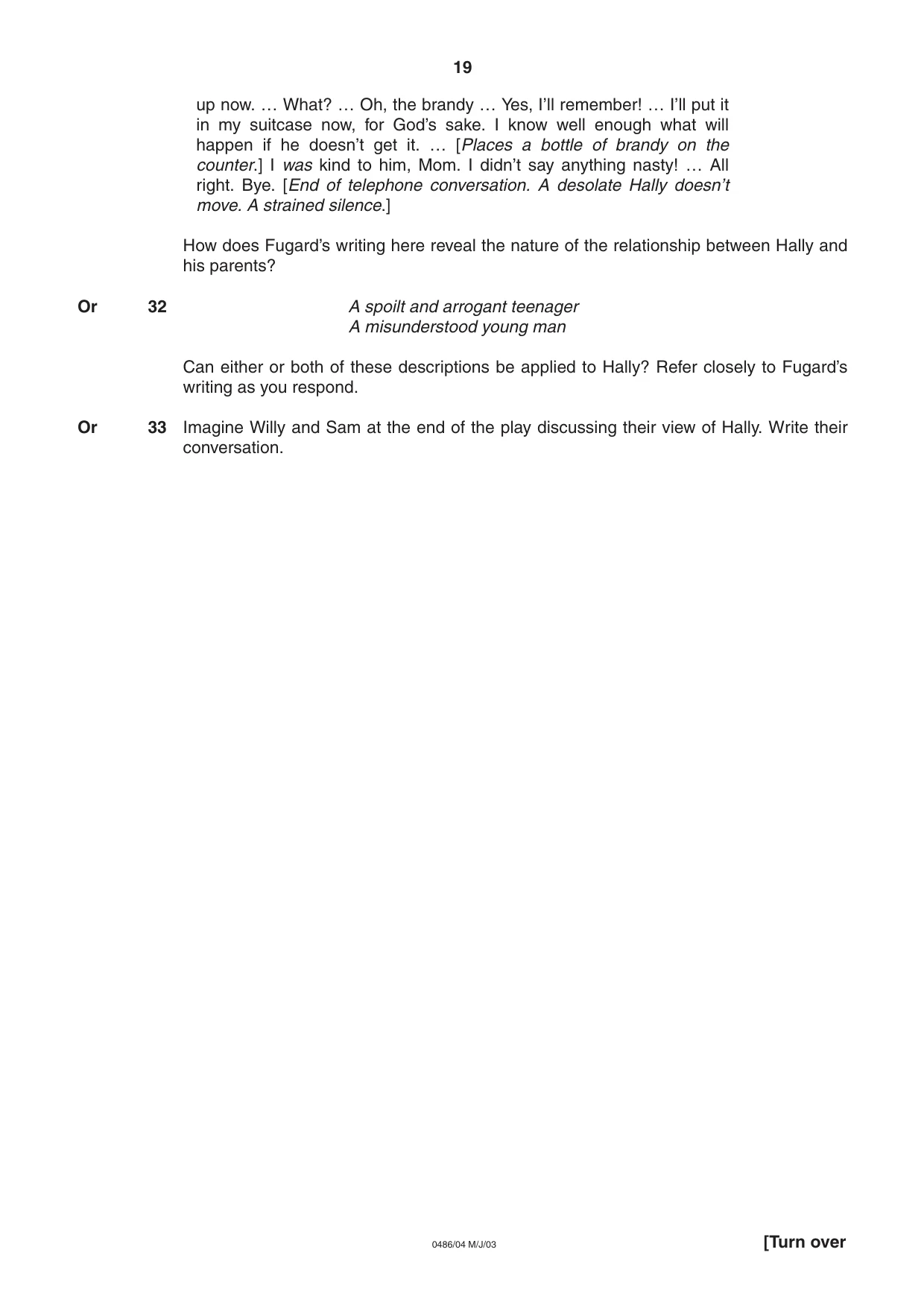 Cambridge IGCSE English - Literature 0486 2003 May/June Paper 4 · Variant 1 question paper, page 19 of 32