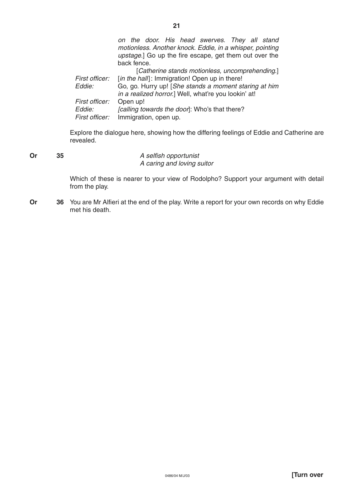 Cambridge IGCSE English - Literature 0486 2003 May/June Paper 4 · Variant 1 question paper, page 21 of 32