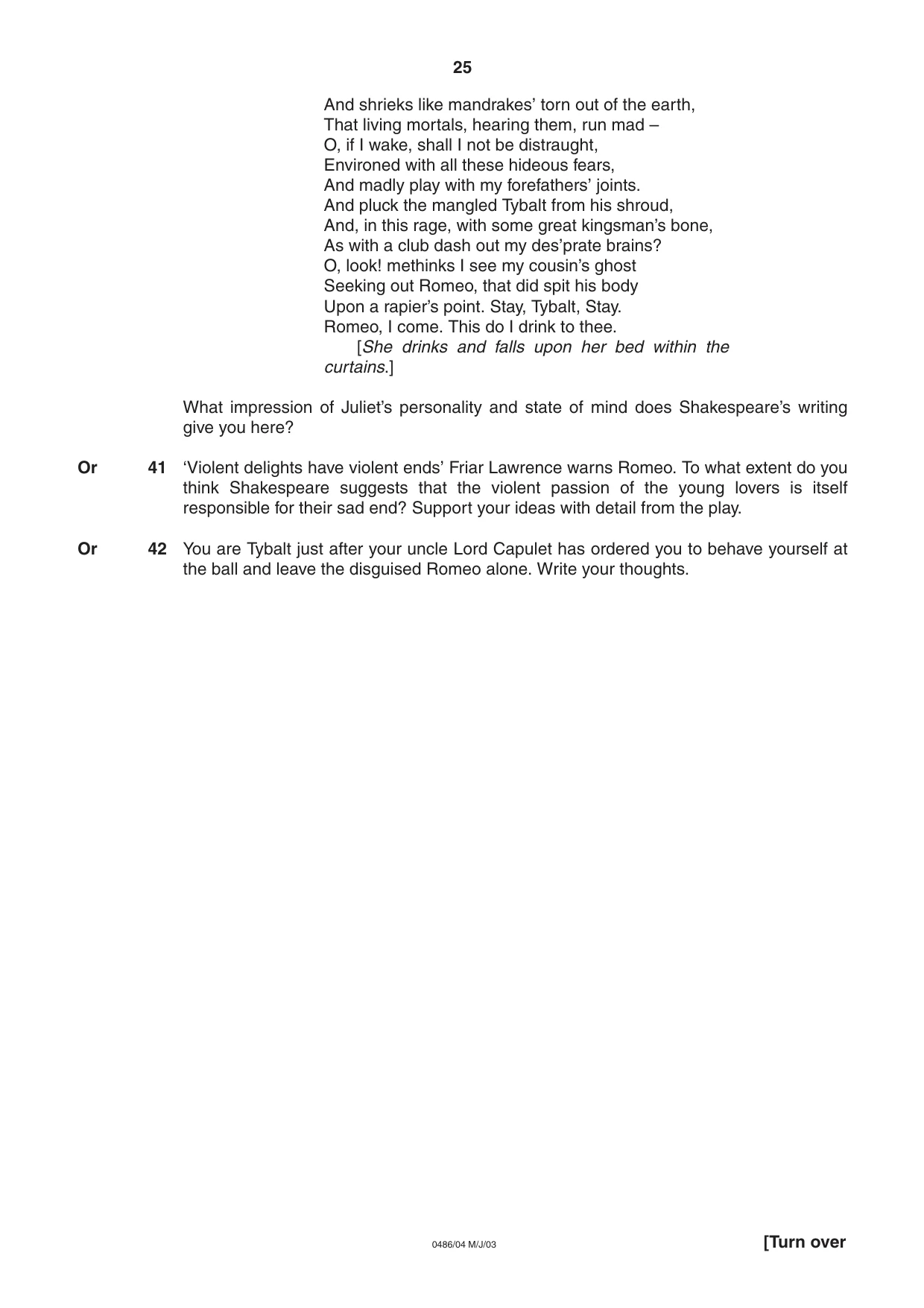 Cambridge IGCSE English - Literature 0486 2003 May/June Paper 4 · Variant 1 question paper, page 25 of 32
