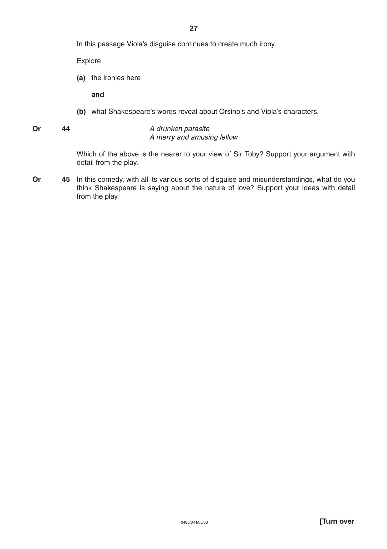 Cambridge IGCSE English - Literature 0486 2003 May/June Paper 4 · Variant 1 question paper, page 27 of 32