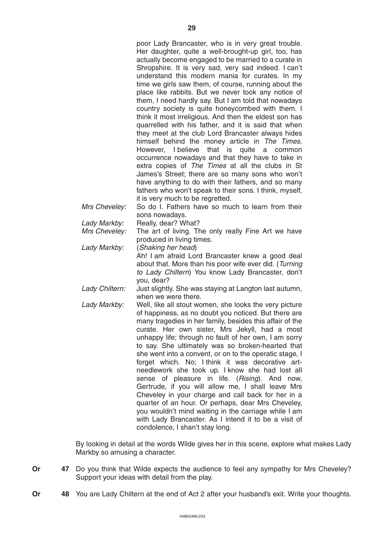 Cambridge IGCSE English - Literature 0486 2003 May/June Paper 4 · Variant 1 question paper, page 29 of 32