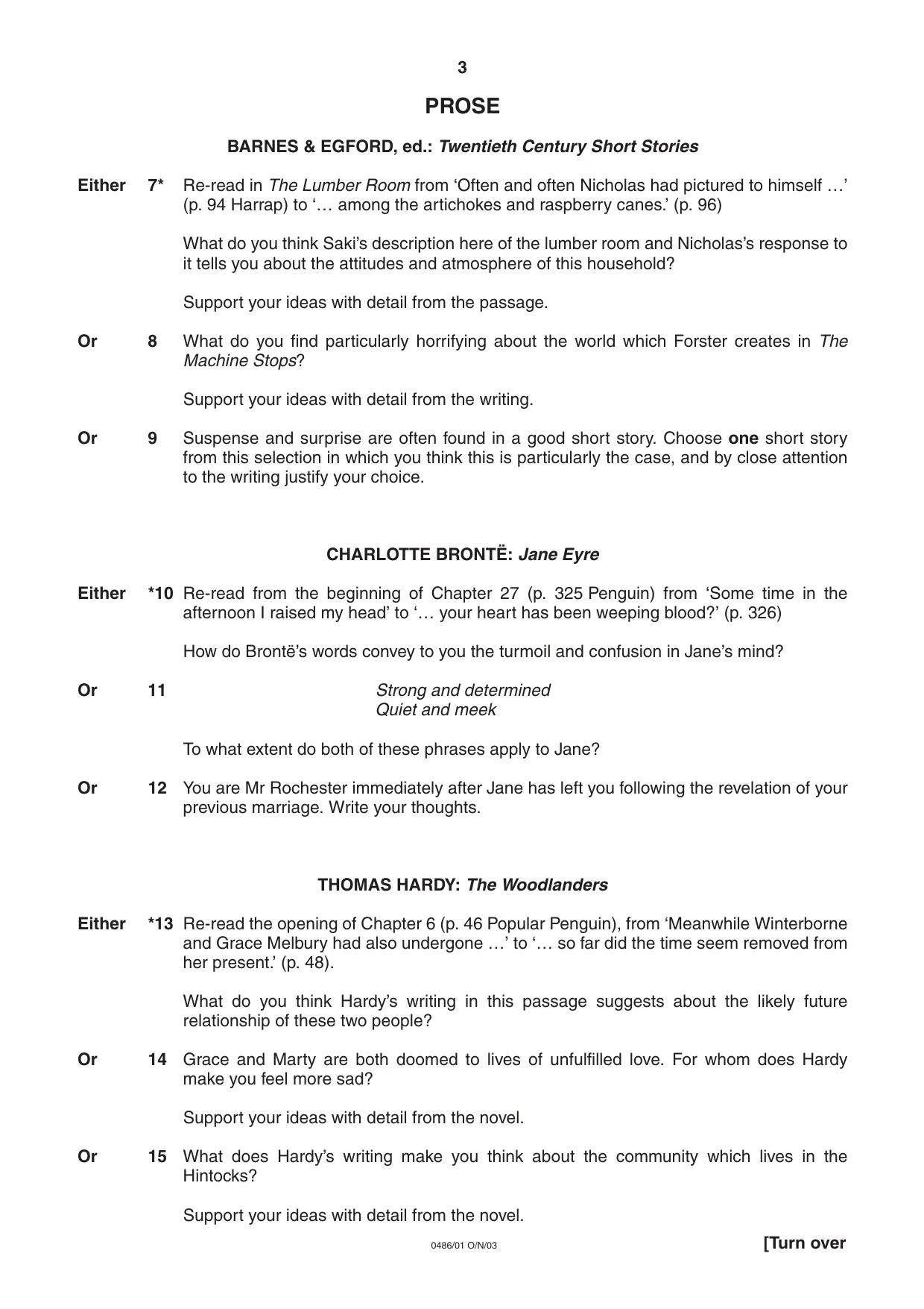 Cambridge IGCSE English - Literature 0486 2003 Oct/Nov Paper 1 · Variant 1 question paper, page 3 of 8