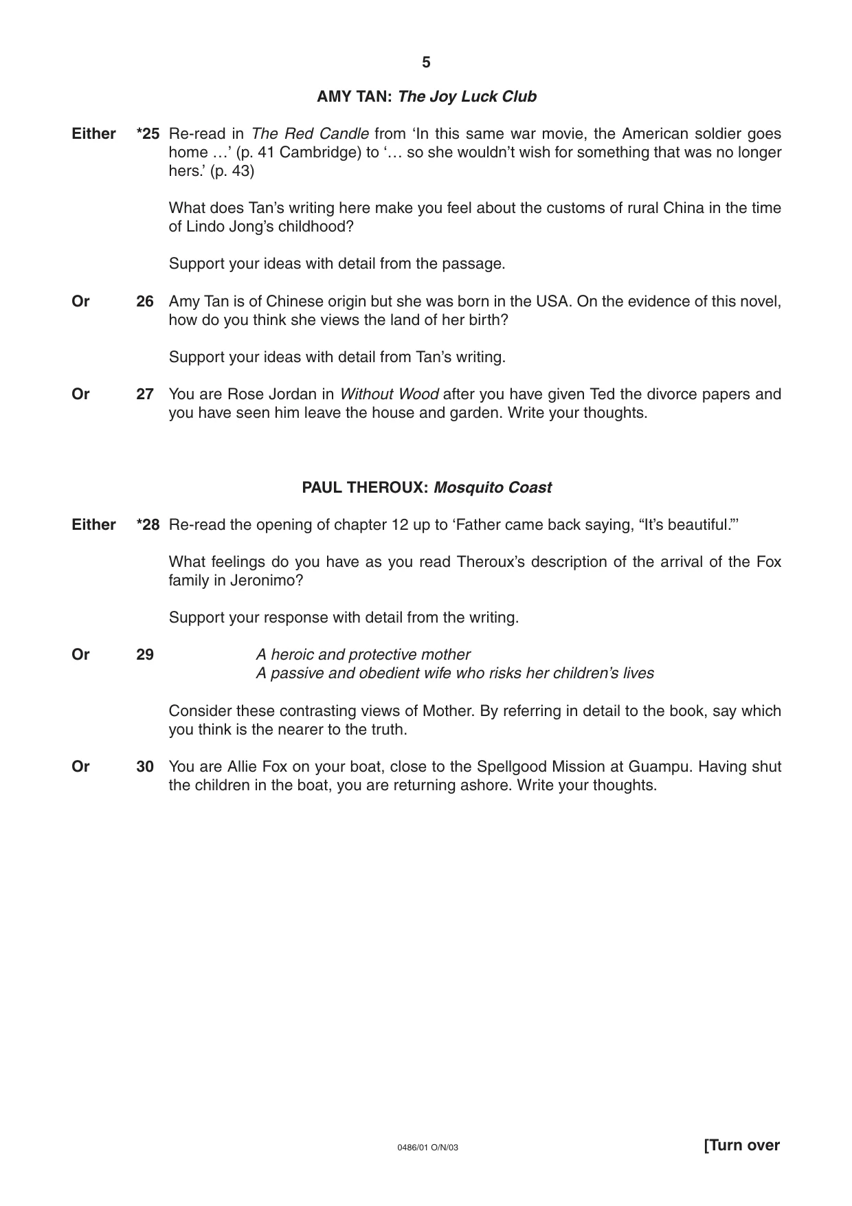 Cambridge IGCSE English - Literature 0486 2003 Oct/Nov Paper 1 · Variant 1 question paper, page 5 of 8