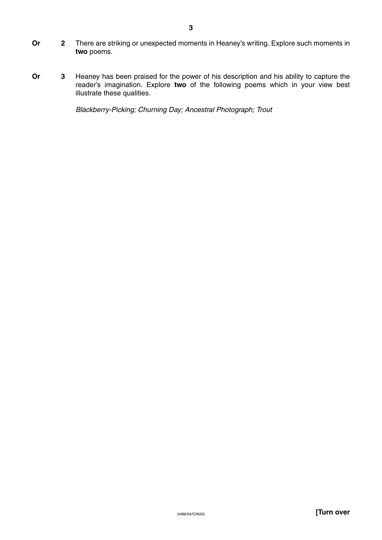 Cambridge IGCSE English - Literature 0486 2003 Oct/Nov Paper 4 · Variant 1 question paper, page 3 of 34