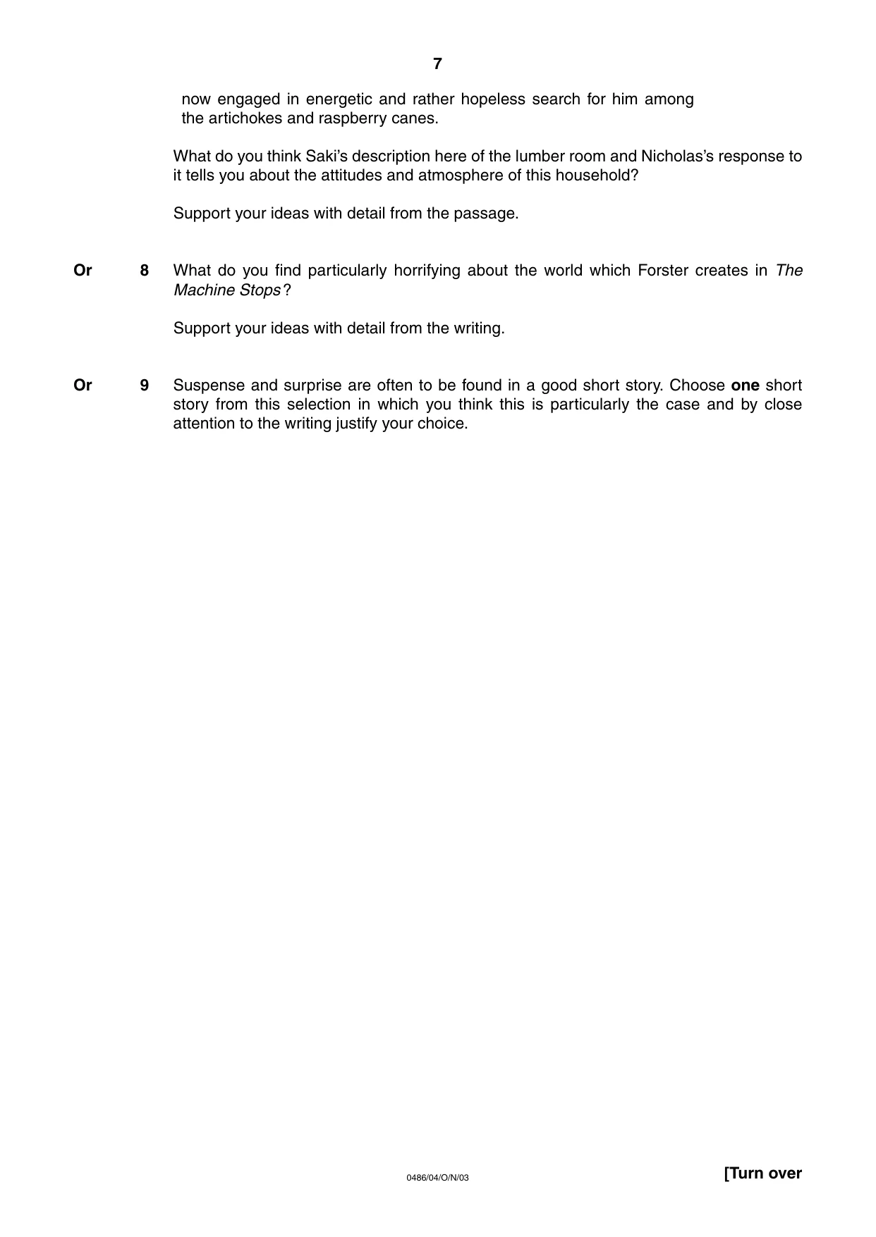 Cambridge IGCSE English - Literature 0486 2003 Oct/Nov Paper 4 · Variant 1 question paper, page 7 of 34