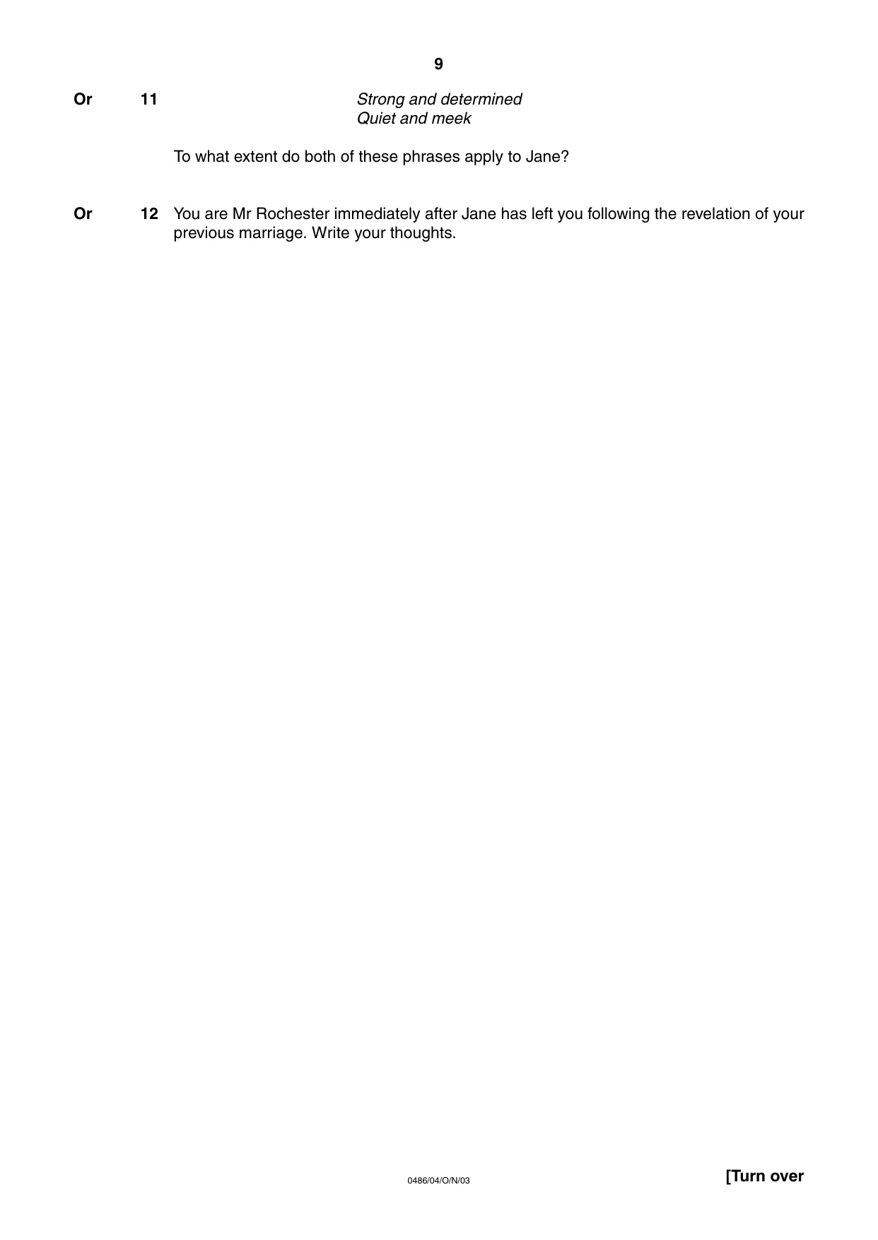 Cambridge IGCSE English - Literature 0486 2003 Oct/Nov Paper 4 · Variant 1 question paper, page 9 of 34
