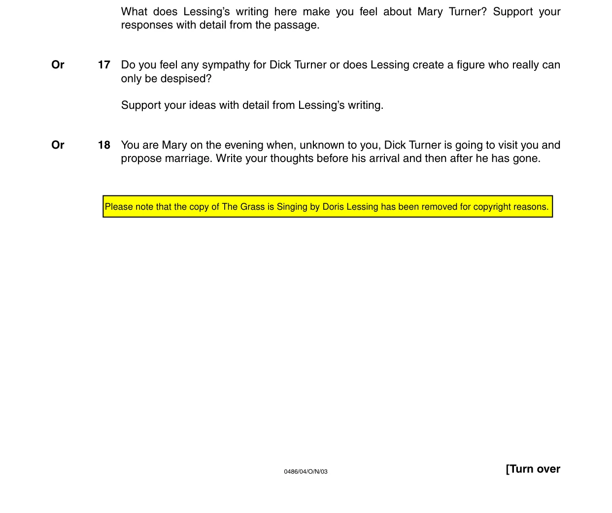 Cambridge IGCSE English - Literature 0486 2003 Oct/Nov Paper 4 · Variant 1 question paper, page 12 of 34
