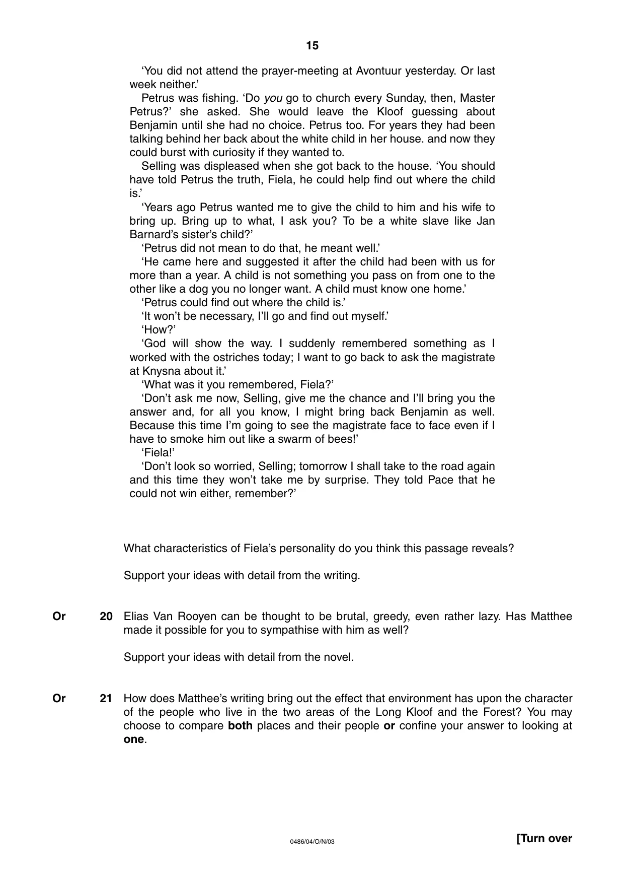 Cambridge IGCSE English - Literature 0486 2003 Oct/Nov Paper 4 · Variant 1 question paper, page 14 of 34