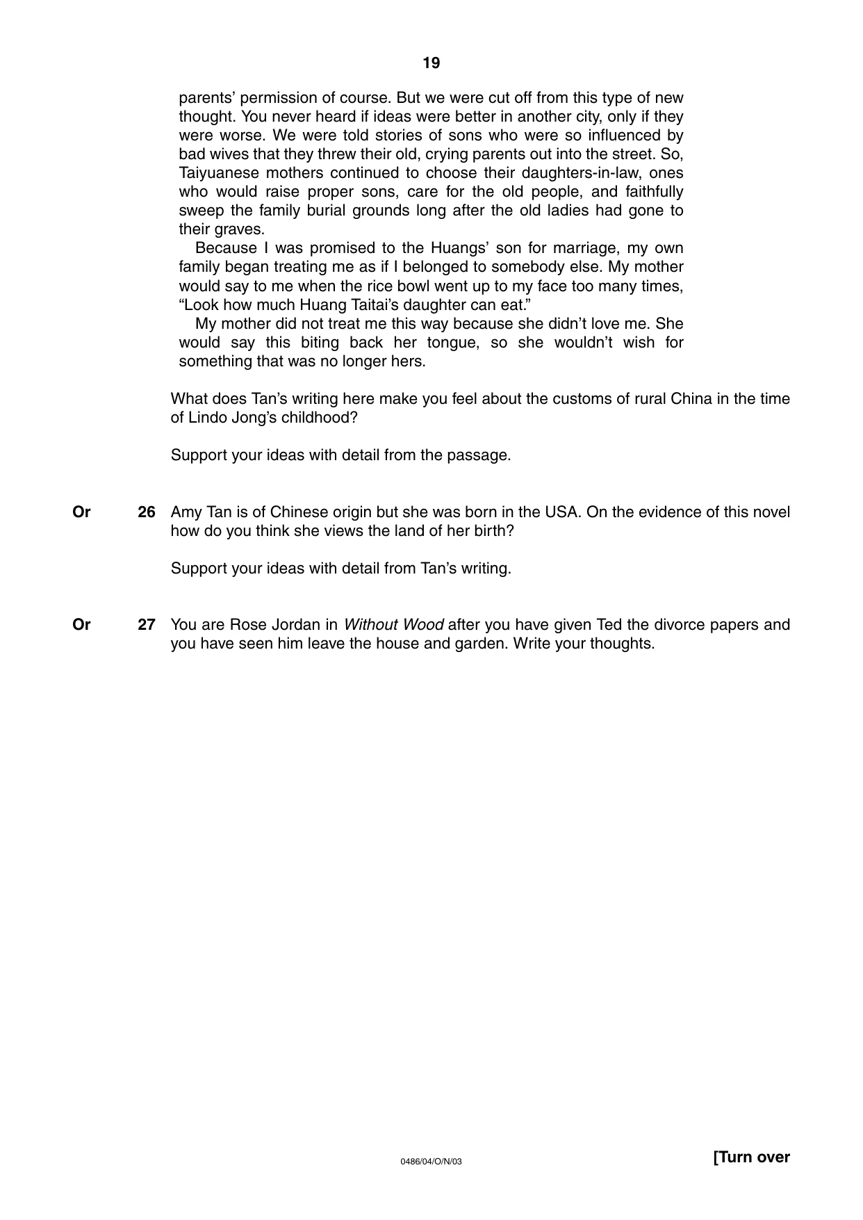 Cambridge IGCSE English - Literature 0486 2003 Oct/Nov Paper 4 · Variant 1 question paper, page 18 of 34