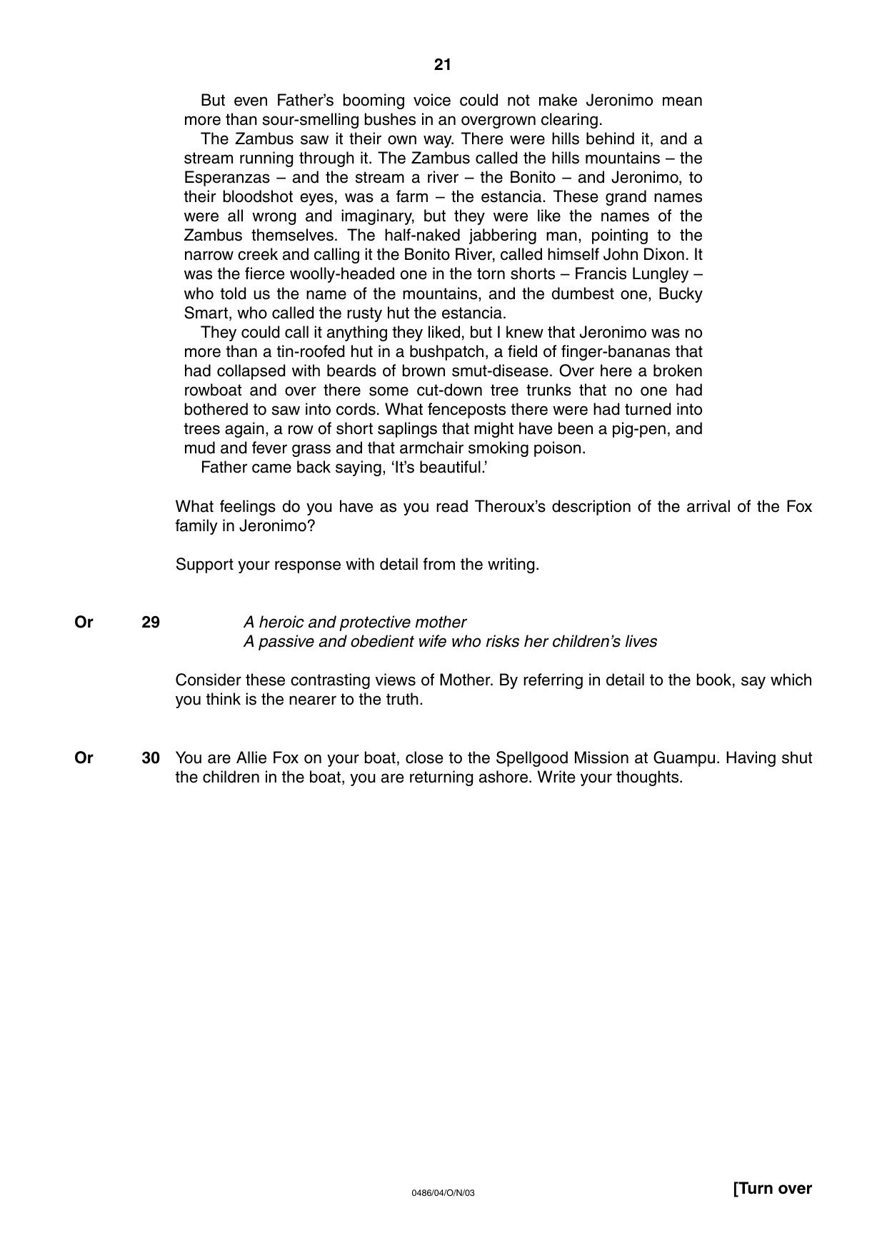 Cambridge IGCSE English - Literature 0486 2003 Oct/Nov Paper 4 · Variant 1 question paper, page 20 of 34
