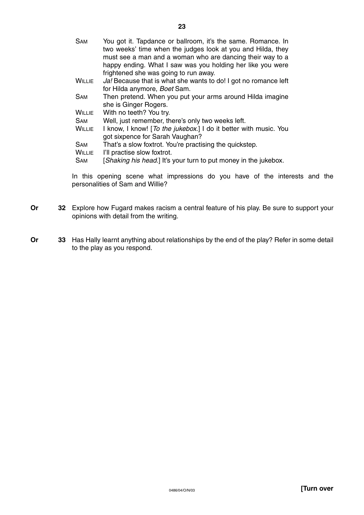 Cambridge IGCSE English - Literature 0486 2003 Oct/Nov Paper 4 · Variant 1 question paper, page 22 of 34