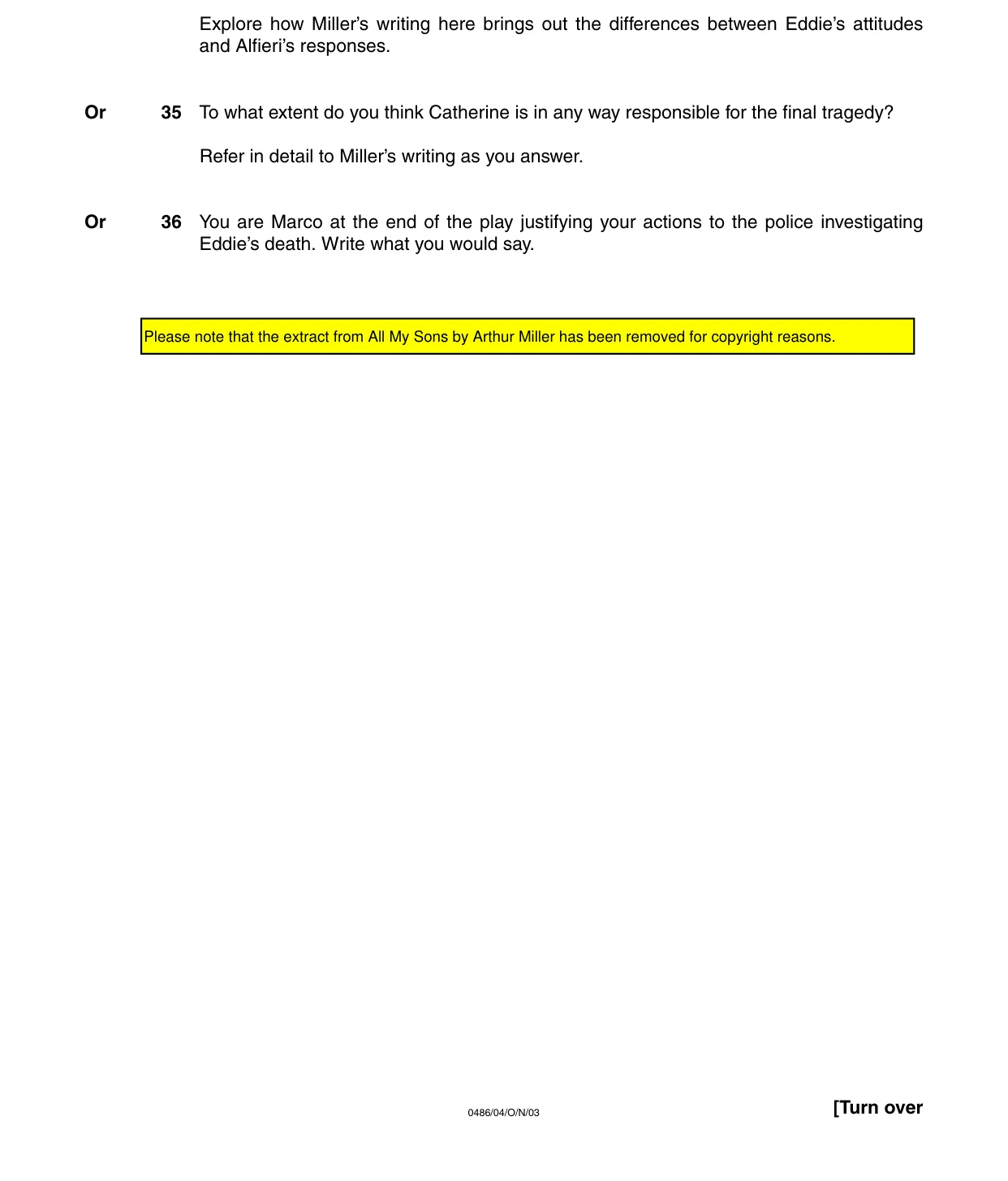 Cambridge IGCSE English - Literature 0486 2003 Oct/Nov Paper 4 · Variant 1 question paper, page 24 of 34