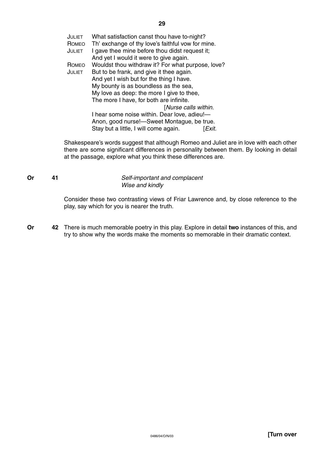 Cambridge IGCSE English - Literature 0486 2003 Oct/Nov Paper 4 · Variant 1 question paper, page 27 of 34