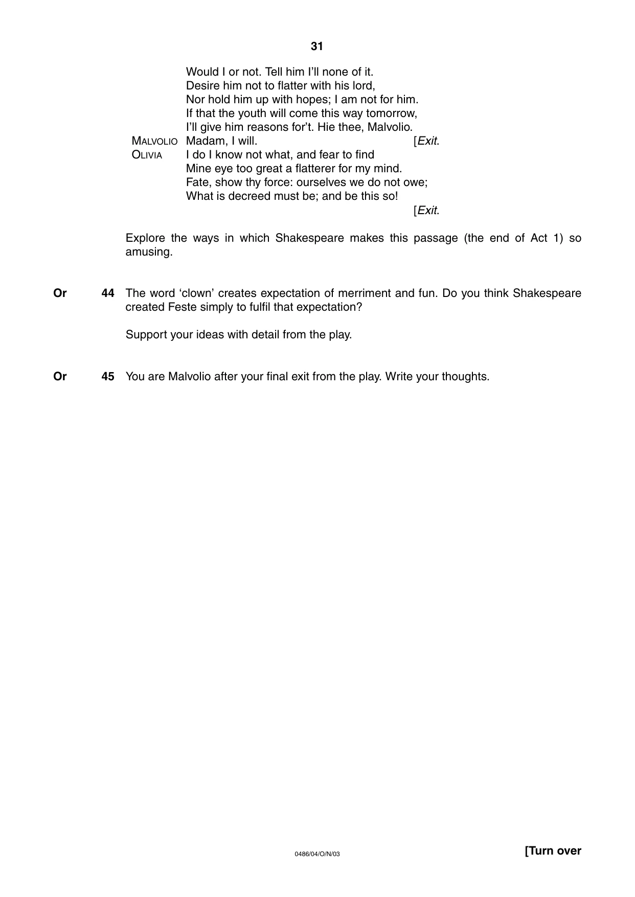 Cambridge IGCSE English - Literature 0486 2003 Oct/Nov Paper 4 · Variant 1 question paper, page 29 of 34