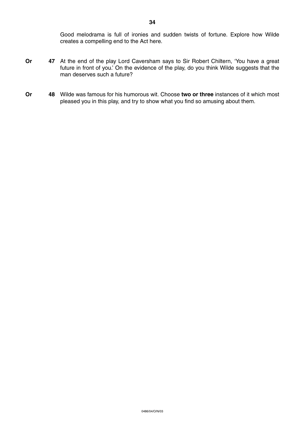 Cambridge IGCSE English - Literature 0486 2003 Oct/Nov Paper 4 · Variant 1 question paper, page 32 of 34