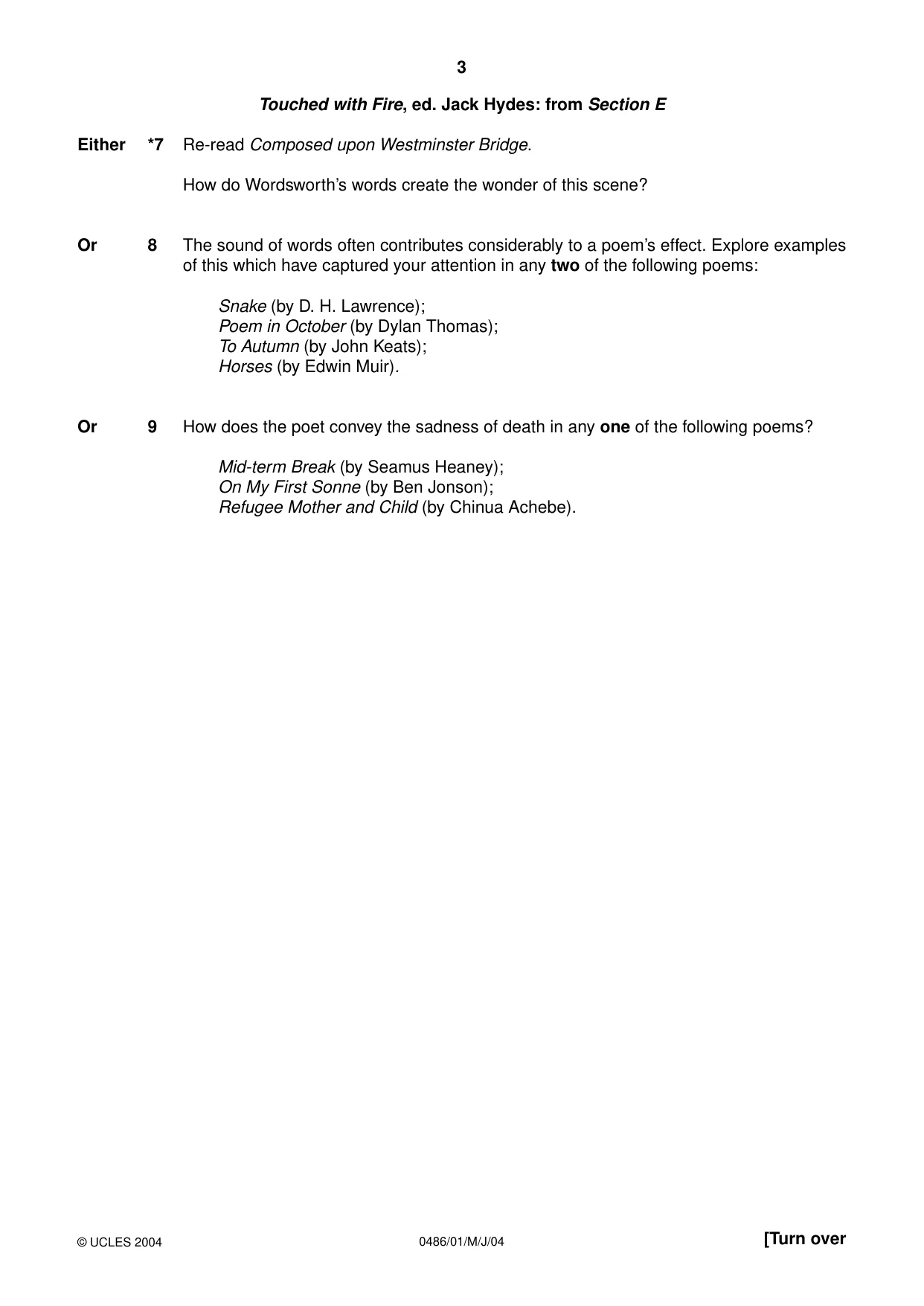 Cambridge IGCSE English - Literature 0486 2004 May/June Paper 1 · Variant 1 question paper, page 3 of 12