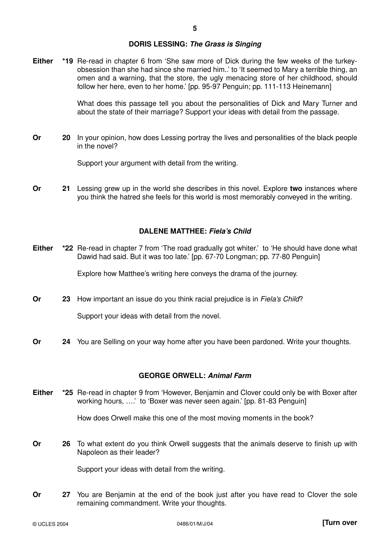 Cambridge IGCSE English - Literature 0486 2004 May/June Paper 1 · Variant 1 question paper, page 5 of 12