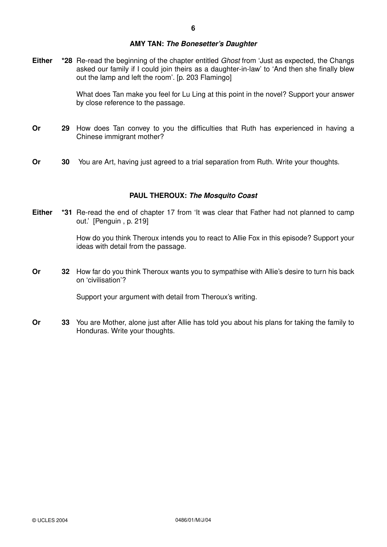 Cambridge IGCSE English - Literature 0486 2004 May/June Paper 1 · Variant 1 question paper, page 6 of 12