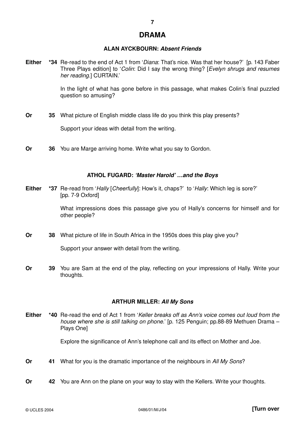 Cambridge IGCSE English - Literature 0486 2004 May/June Paper 1 · Variant 1 question paper, page 7 of 12