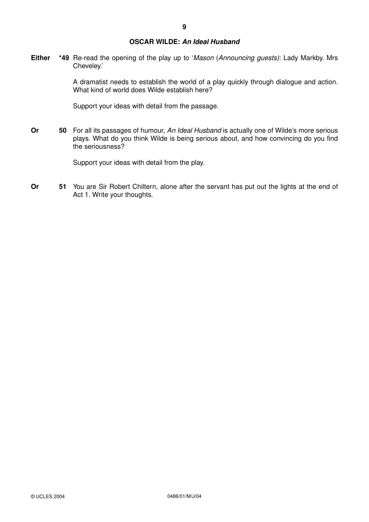 Cambridge IGCSE English - Literature 0486 2004 May/June Paper 1 · Variant 1 question paper, page 9 of 12