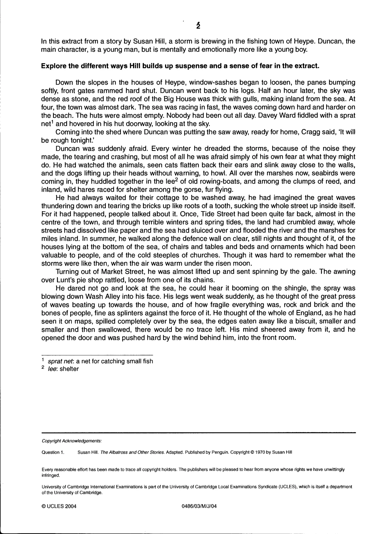 Cambridge IGCSE English - Literature 0486 2004 May/June Paper 3 · Variant 1 question paper, page 2 of 2