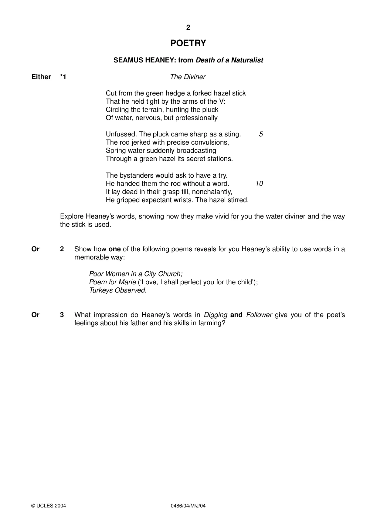 Cambridge IGCSE English - Literature 0486 2004 May/June Paper 4 · Variant 1 question paper, page 2 of 36