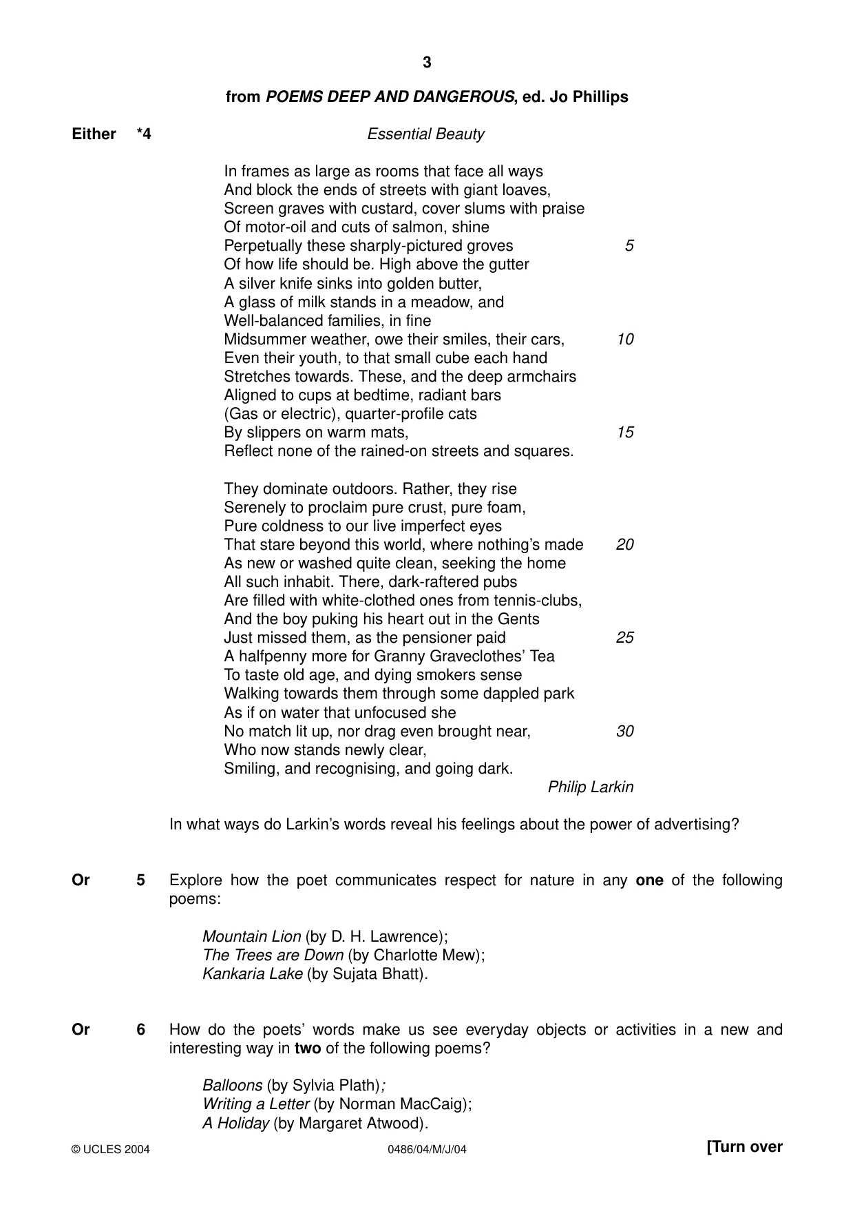 Cambridge IGCSE English - Literature 0486 2004 May/June Paper 4 · Variant 1 question paper, page 3 of 36