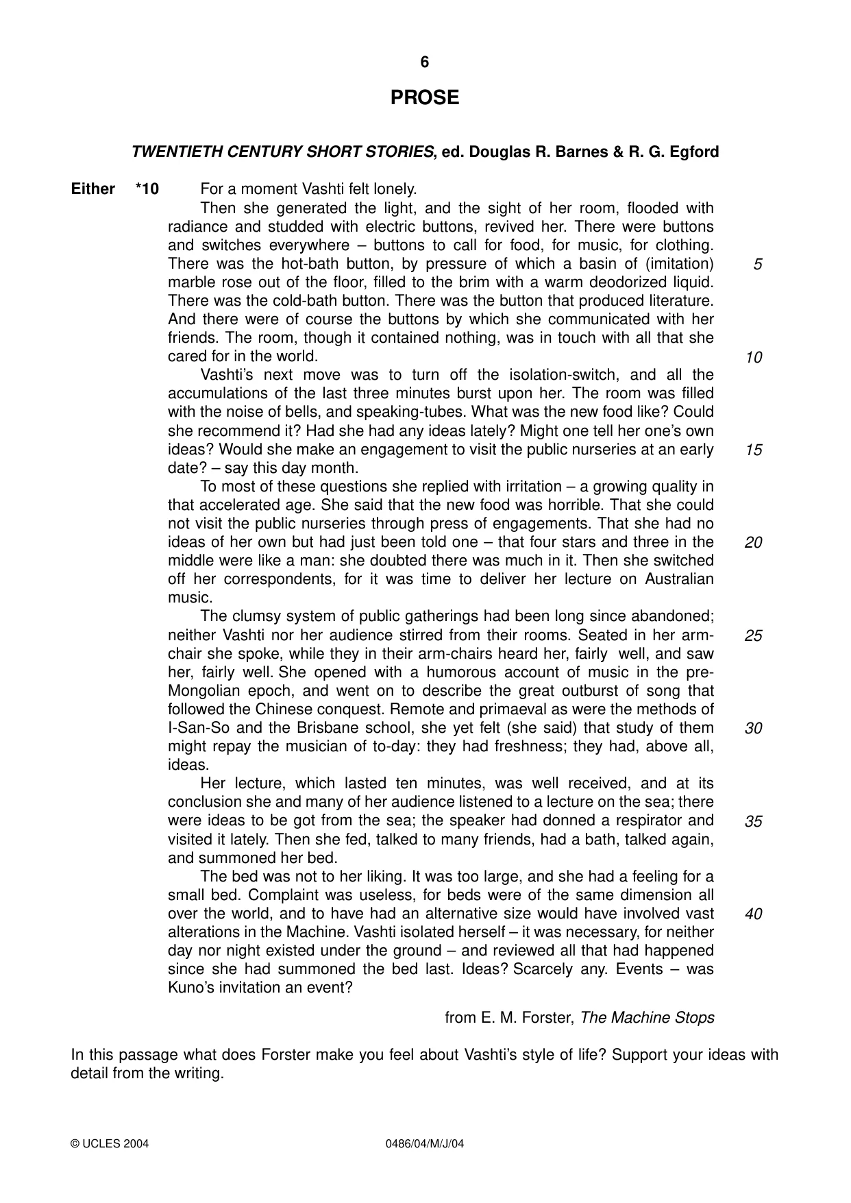 Cambridge IGCSE English - Literature 0486 2004 May/June Paper 4 · Variant 1 question paper, page 6 of 36