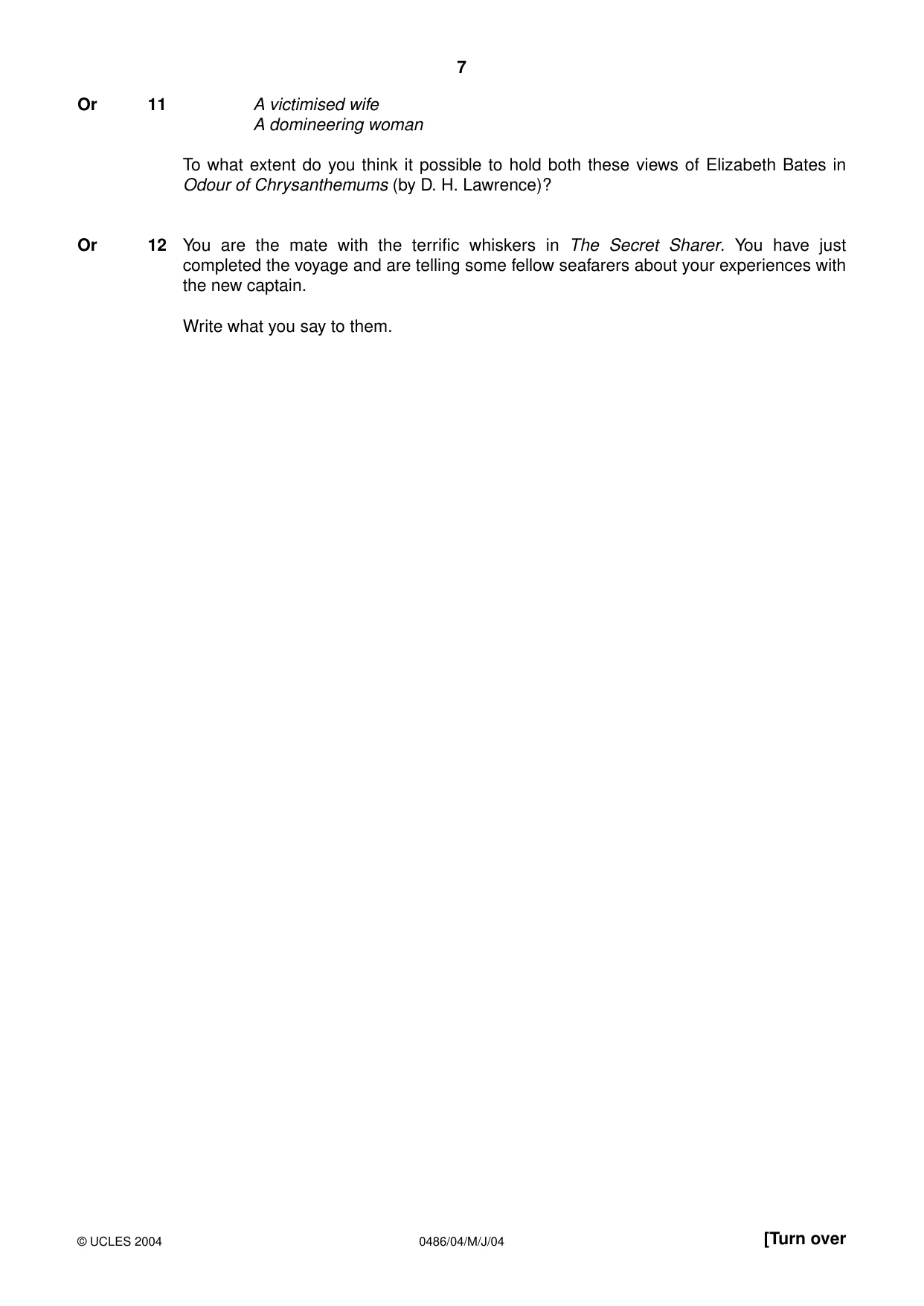 Cambridge IGCSE English - Literature 0486 2004 May/June Paper 4 · Variant 1 question paper, page 7 of 36
