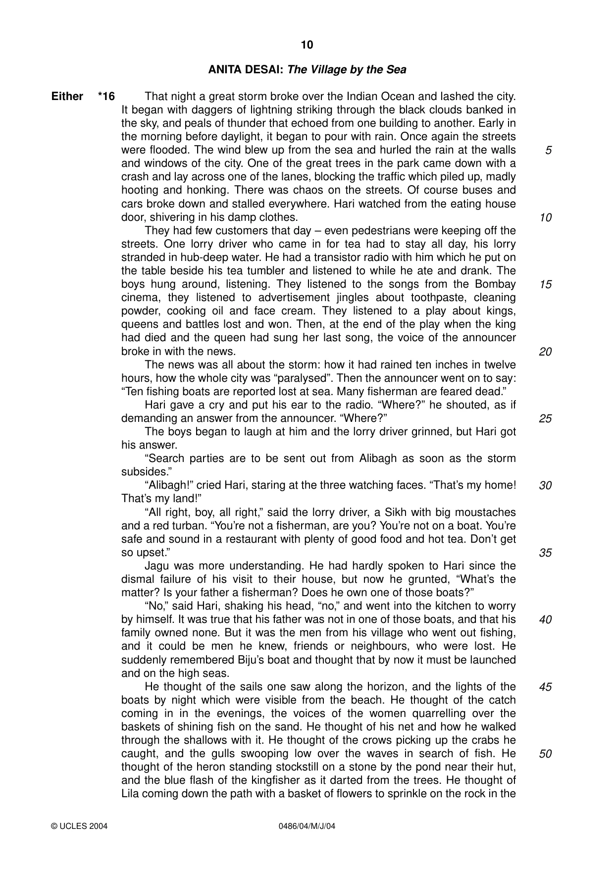 Cambridge IGCSE English - Literature 0486 2004 May/June Paper 4 · Variant 1 question paper, page 10 of 36