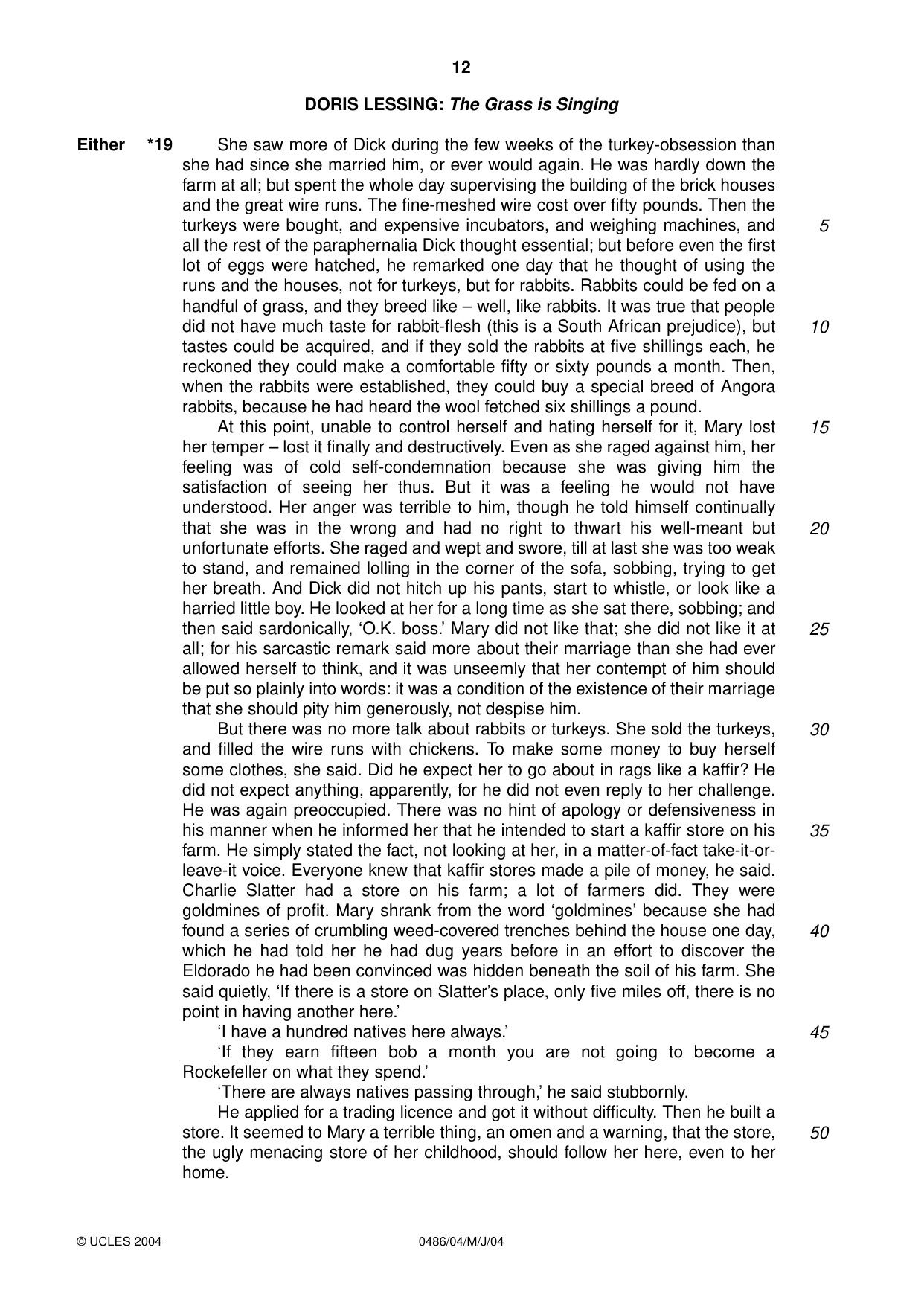 Cambridge IGCSE English - Literature 0486 2004 May/June Paper 4 · Variant 1 question paper, page 12 of 36