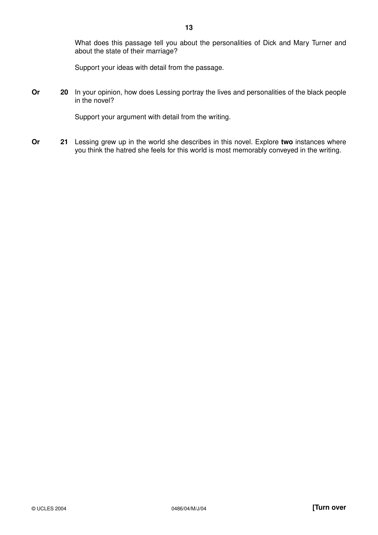 Cambridge IGCSE English - Literature 0486 2004 May/June Paper 4 · Variant 1 question paper, page 13 of 36
