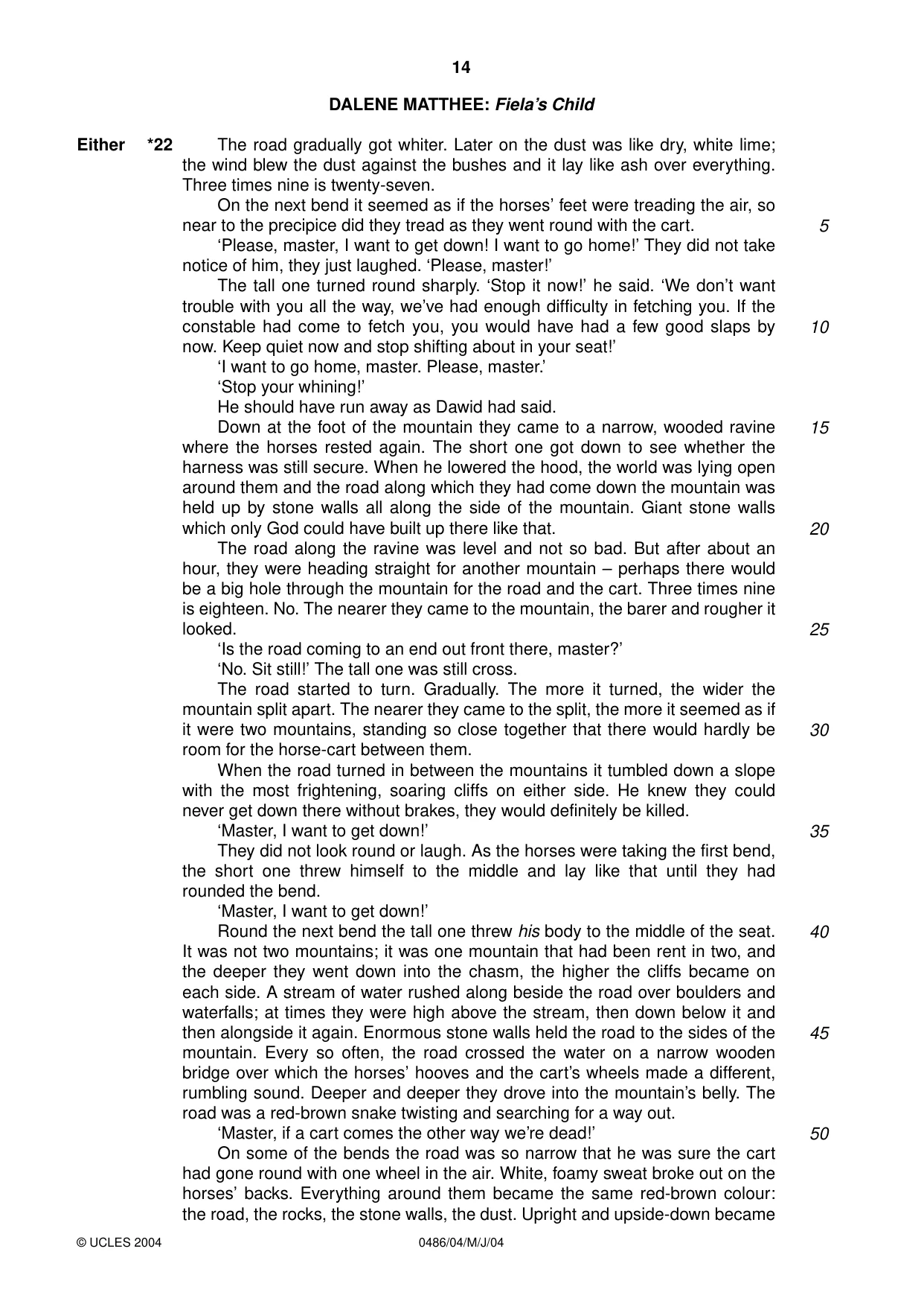 Cambridge IGCSE English - Literature 0486 2004 May/June Paper 4 · Variant 1 question paper, page 14 of 36