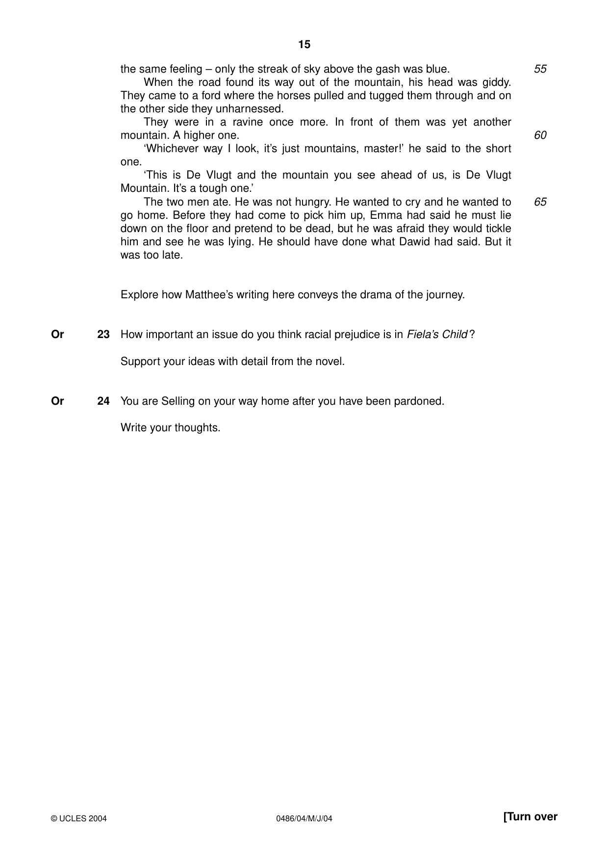 Cambridge IGCSE English - Literature 0486 2004 May/June Paper 4 · Variant 1 question paper, page 15 of 36