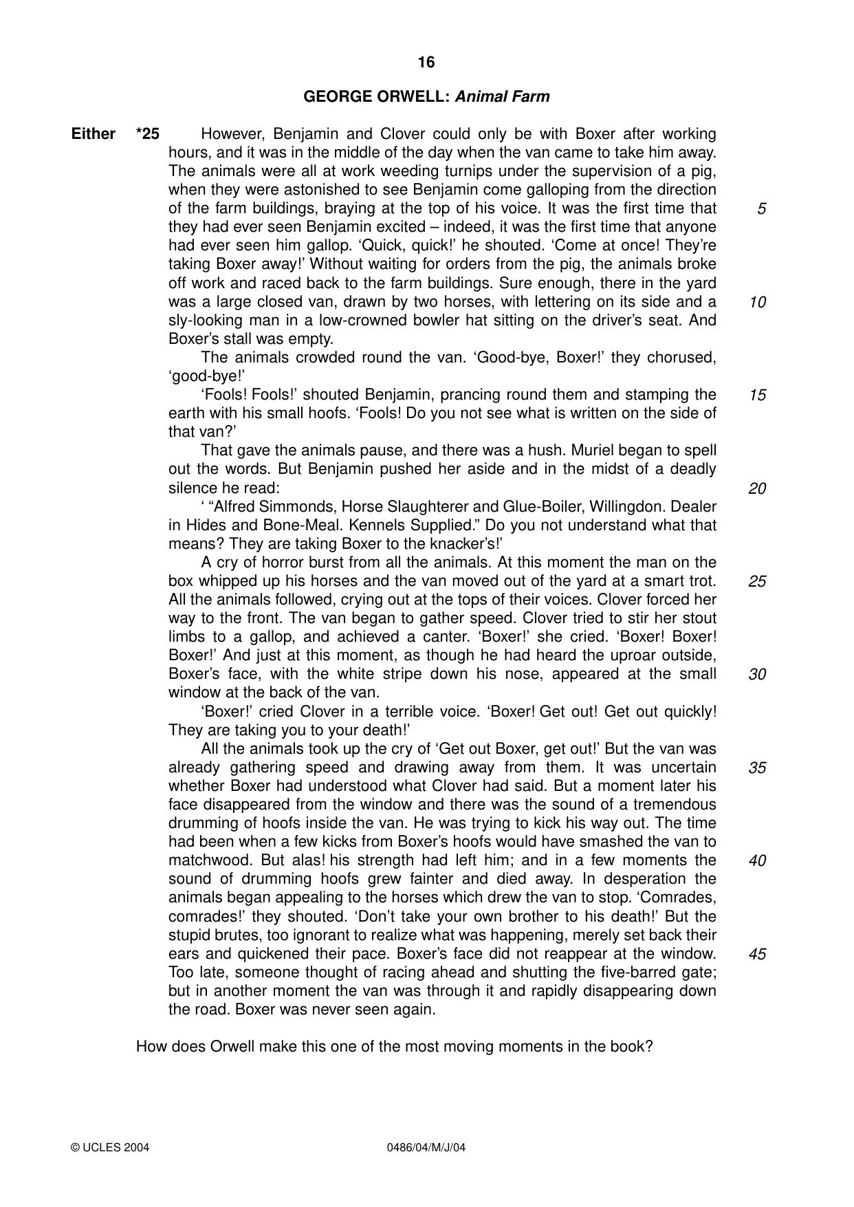 Cambridge IGCSE English - Literature 0486 2004 May/June Paper 4 · Variant 1 question paper, page 16 of 36