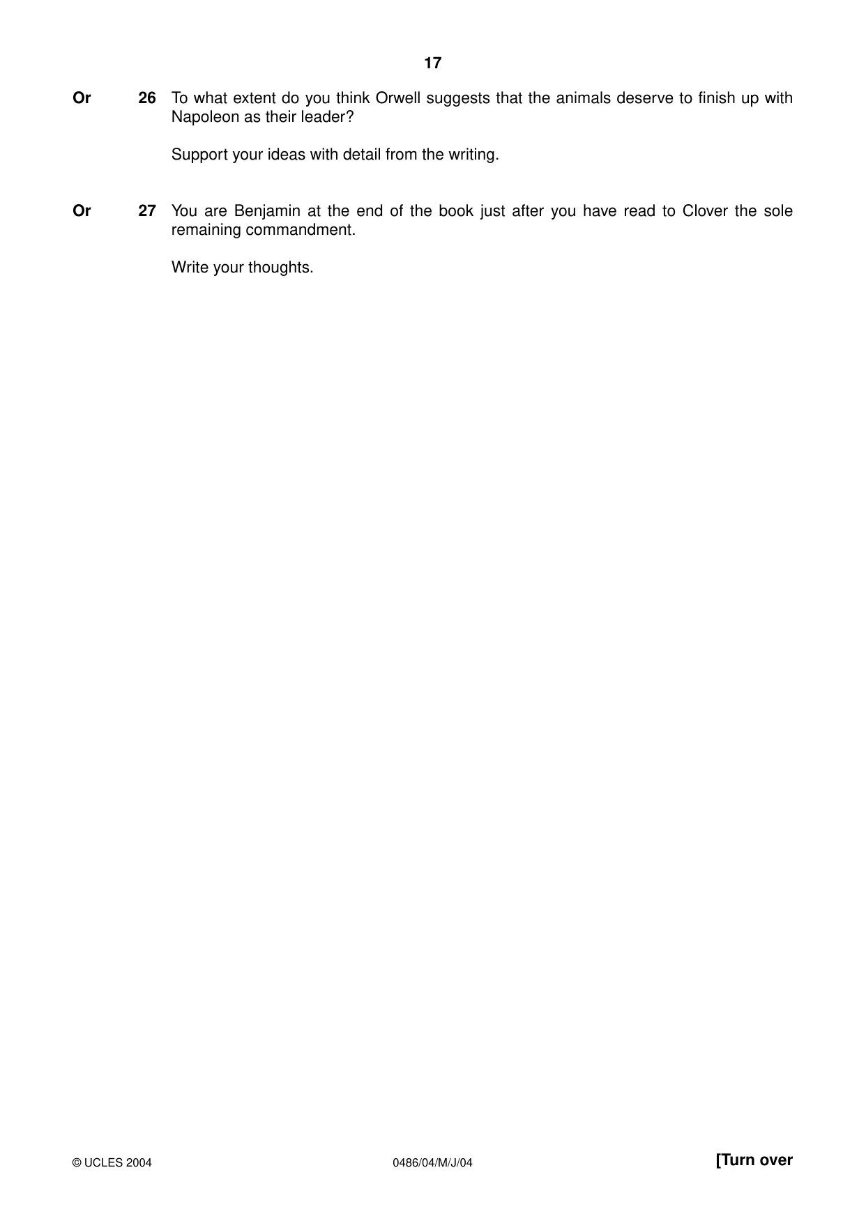 Cambridge IGCSE English - Literature 0486 2004 May/June Paper 4 · Variant 1 question paper, page 17 of 36