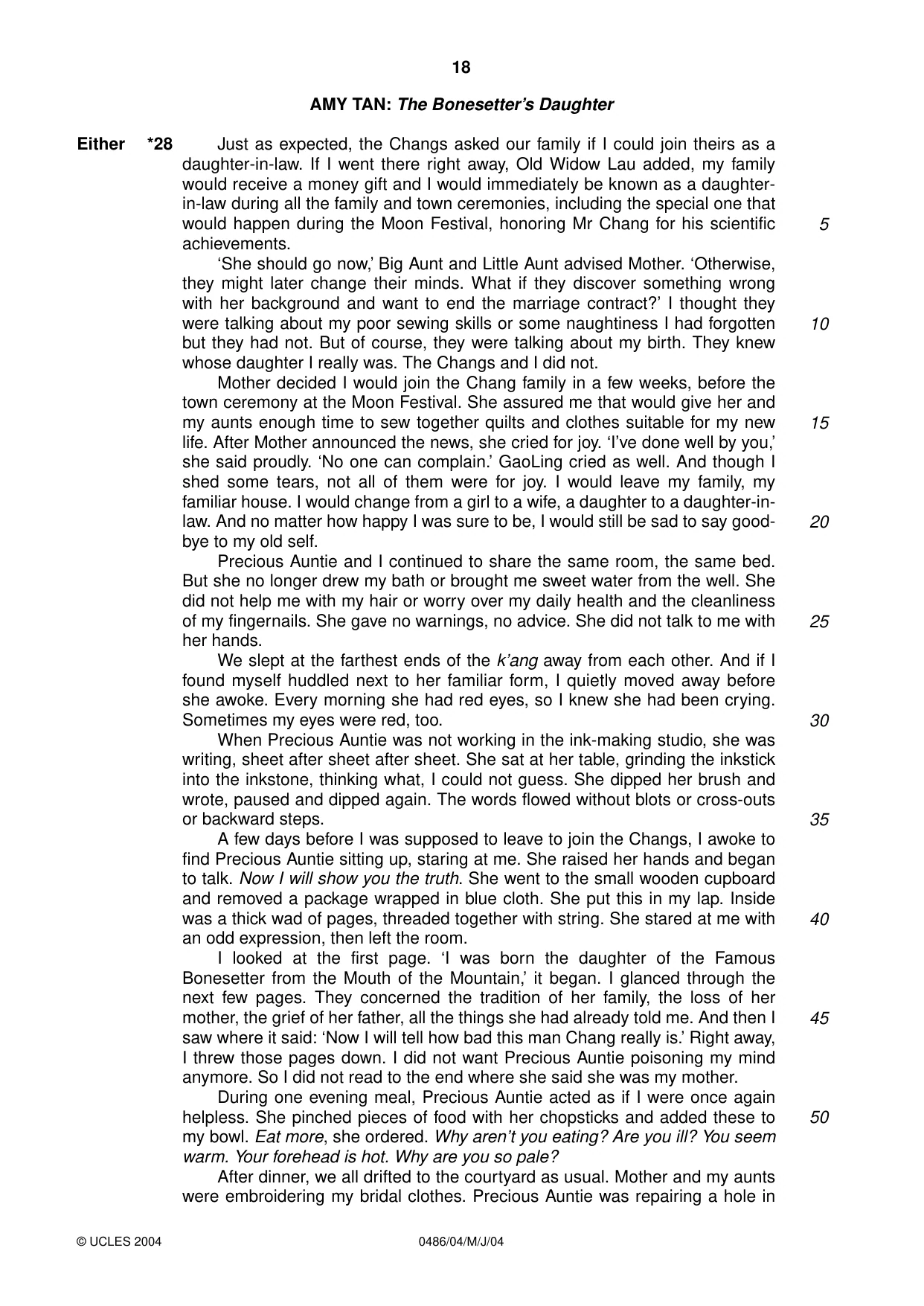 Cambridge IGCSE English - Literature 0486 2004 May/June Paper 4 · Variant 1 question paper, page 18 of 36