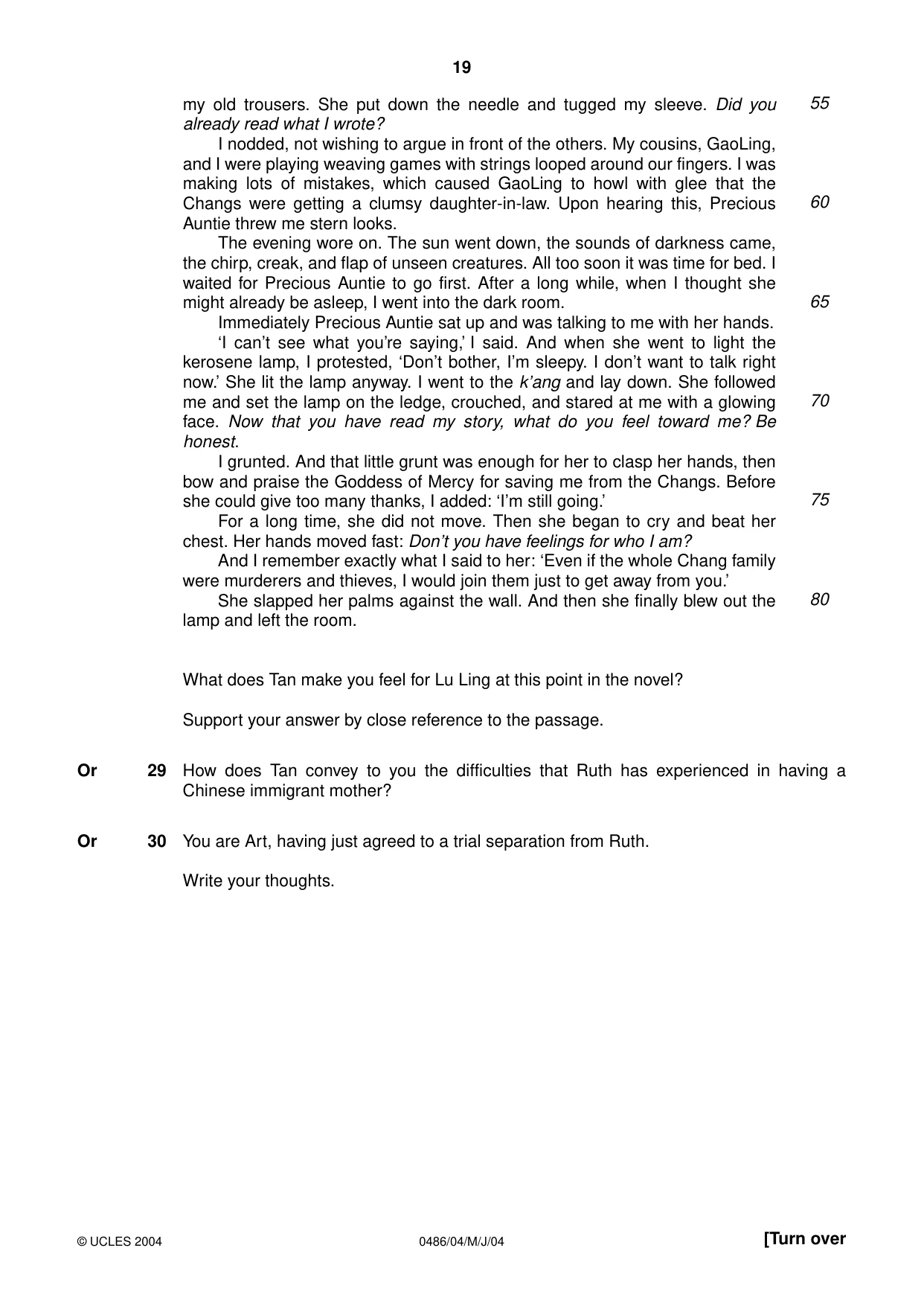 Cambridge IGCSE English - Literature 0486 2004 May/June Paper 4 · Variant 1 question paper, page 19 of 36
