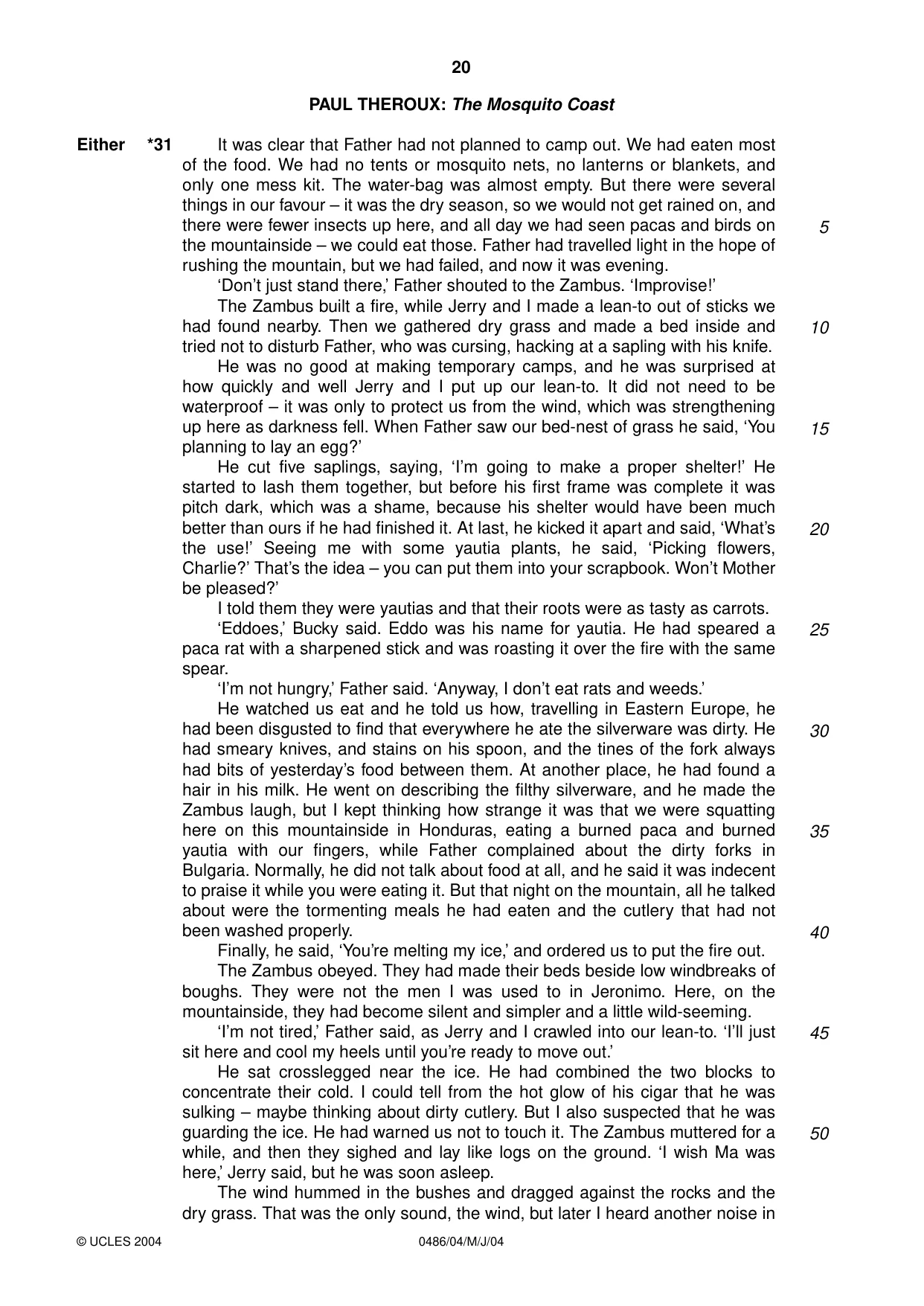 Cambridge IGCSE English - Literature 0486 2004 May/June Paper 4 · Variant 1 question paper, page 20 of 36