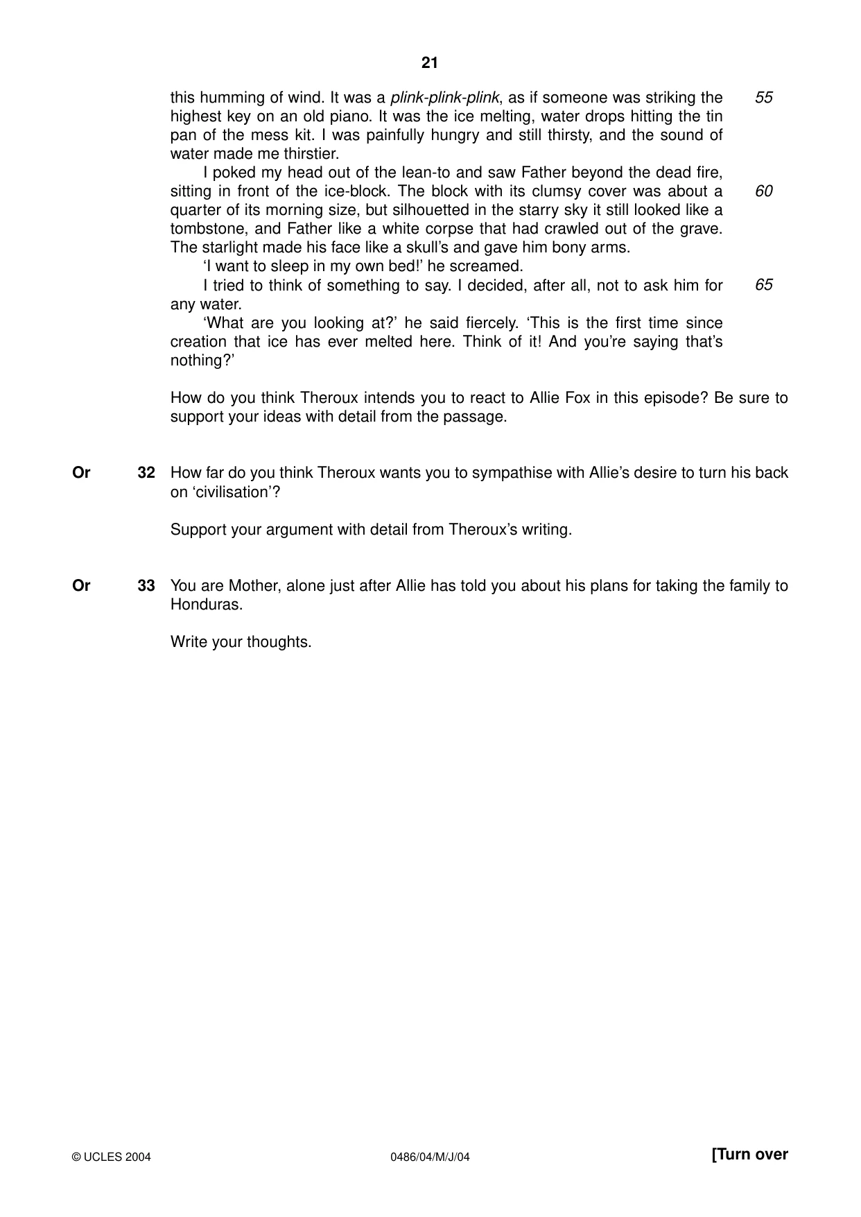 Cambridge IGCSE English - Literature 0486 2004 May/June Paper 4 · Variant 1 question paper, page 21 of 36