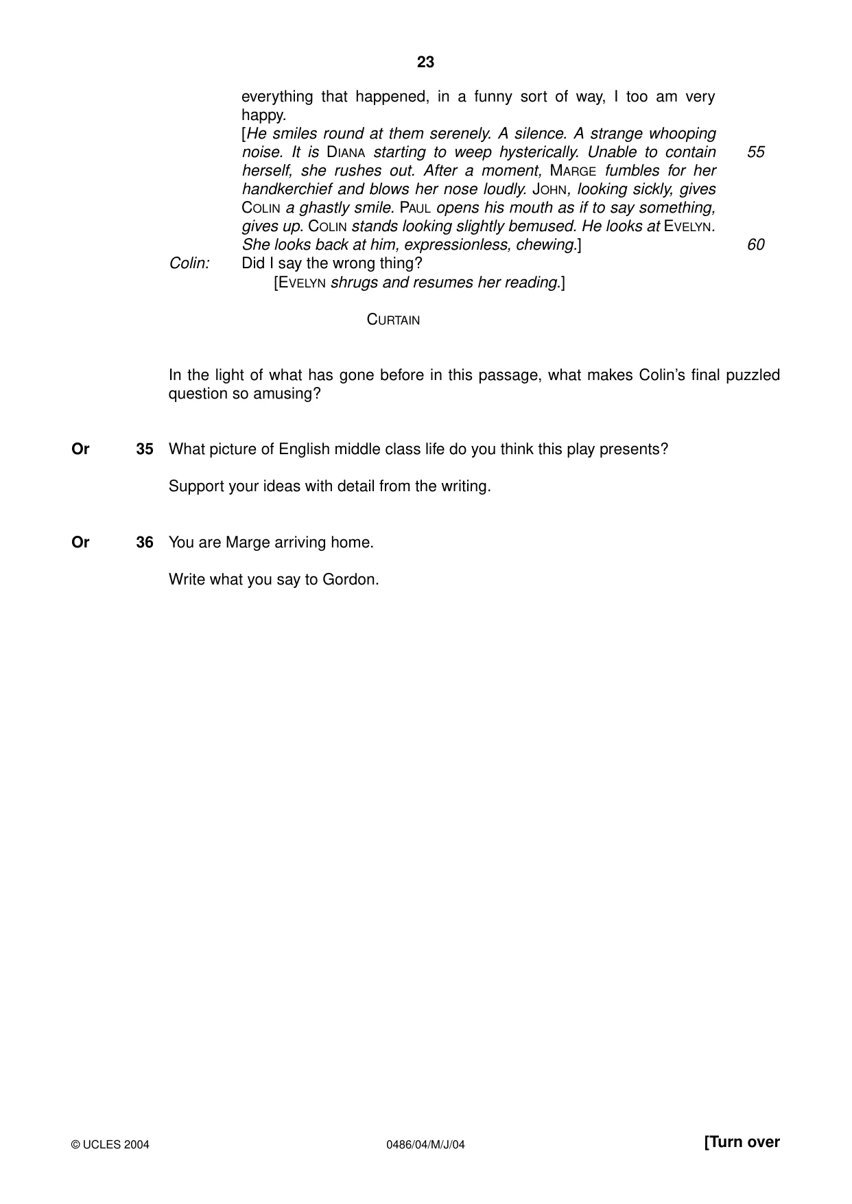 Cambridge IGCSE English - Literature 0486 2004 May/June Paper 4 · Variant 1 question paper, page 23 of 36