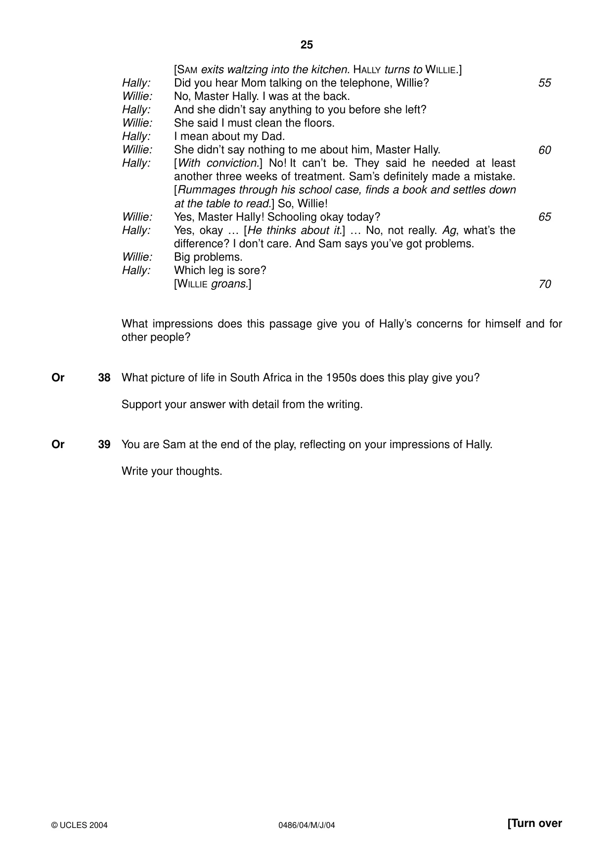 Cambridge IGCSE English - Literature 0486 2004 May/June Paper 4 · Variant 1 question paper, page 25 of 36
