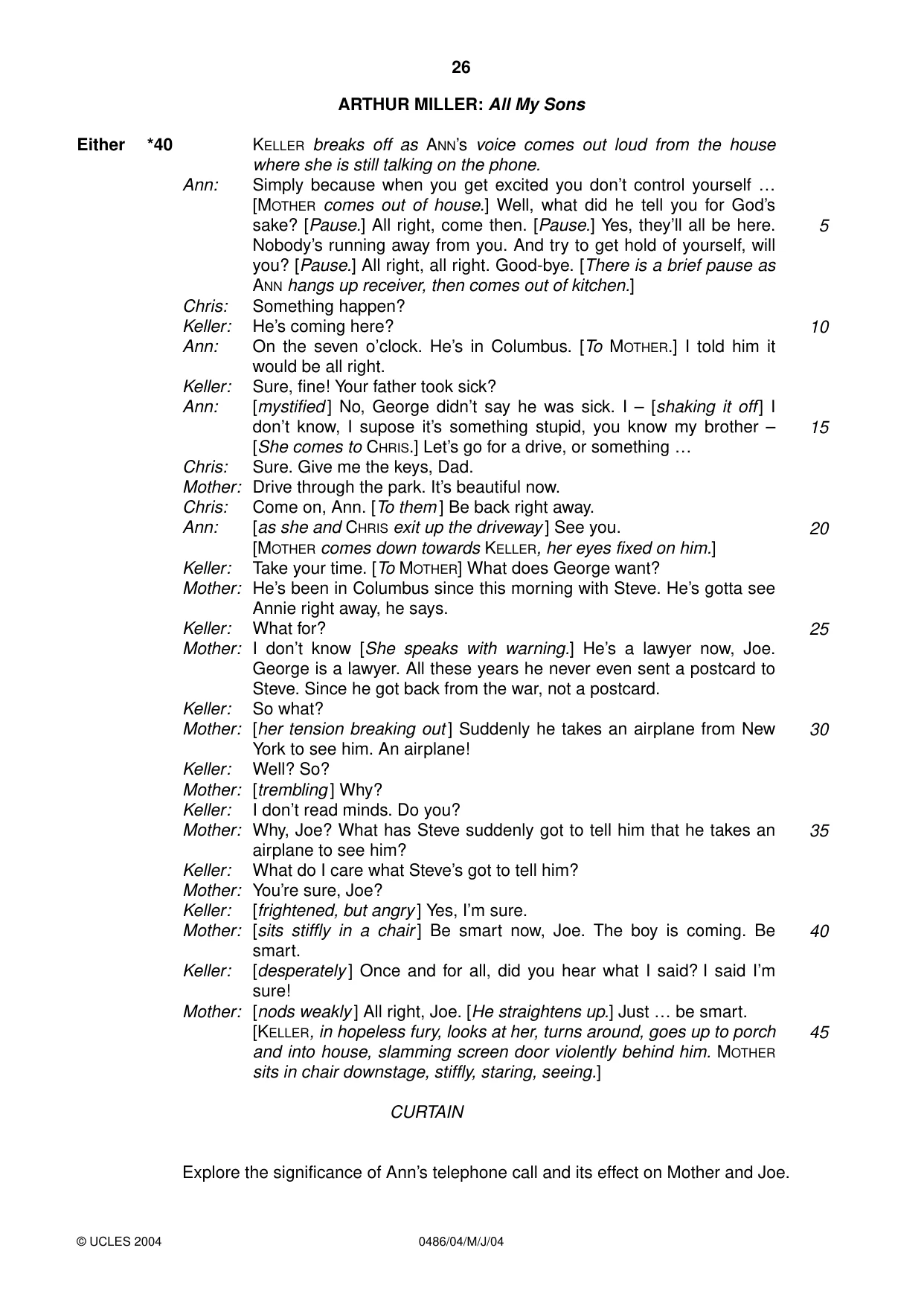 Cambridge IGCSE English - Literature 0486 2004 May/June Paper 4 · Variant 1 question paper, page 26 of 36
