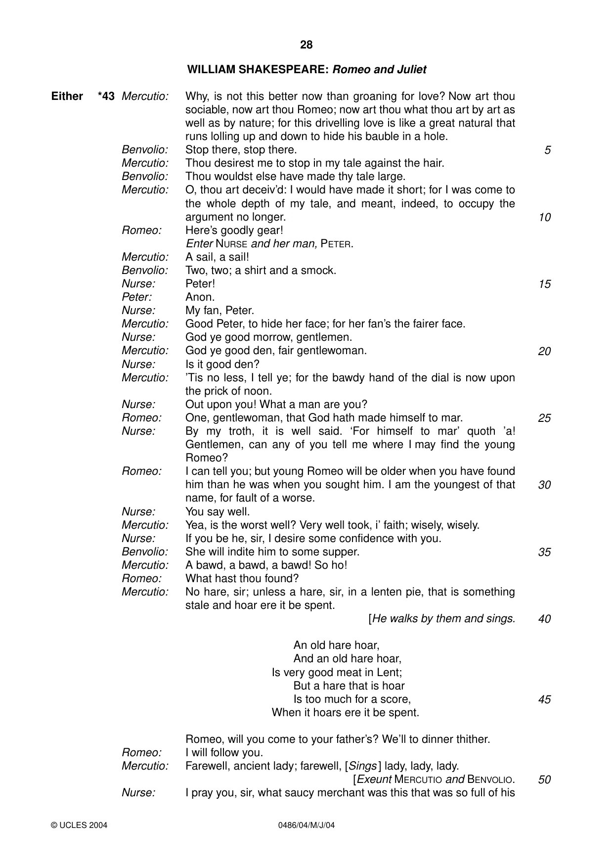 Cambridge IGCSE English - Literature 0486 2004 May/June Paper 4 · Variant 1 question paper, page 28 of 36