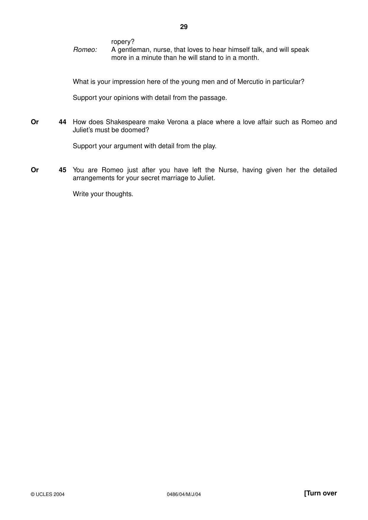 Cambridge IGCSE English - Literature 0486 2004 May/June Paper 4 · Variant 1 question paper, page 29 of 36